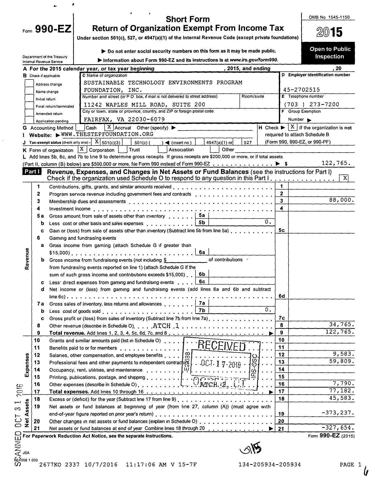 Image of first page of 2015 Form 990EZ for Sustainable Technology Environments Program Foundation (STEP)