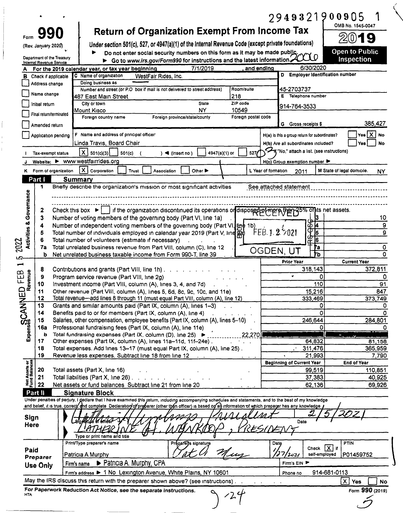 Image of first page of 2019 Form 990 for Tra / Westfair Rides Inc