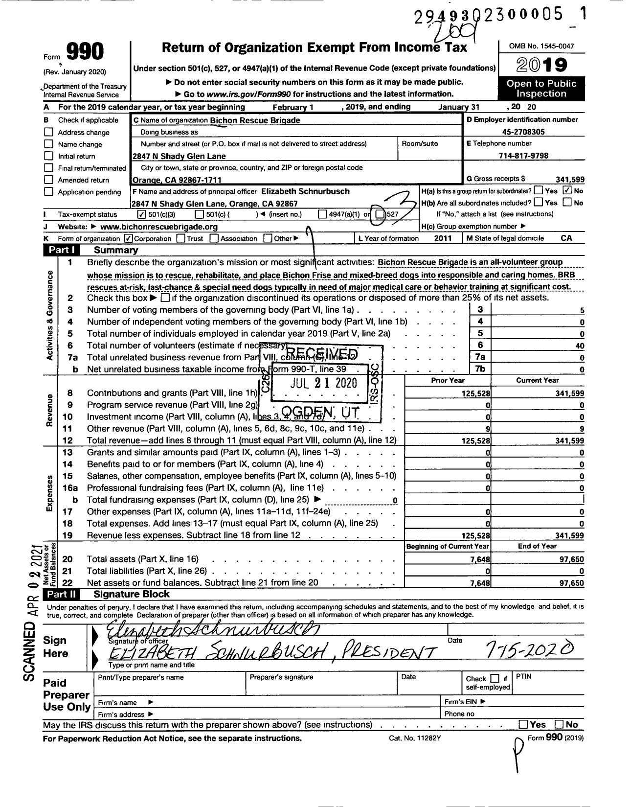 Image of first page of 2019 Form 990 for Bichon Rescue Brigade