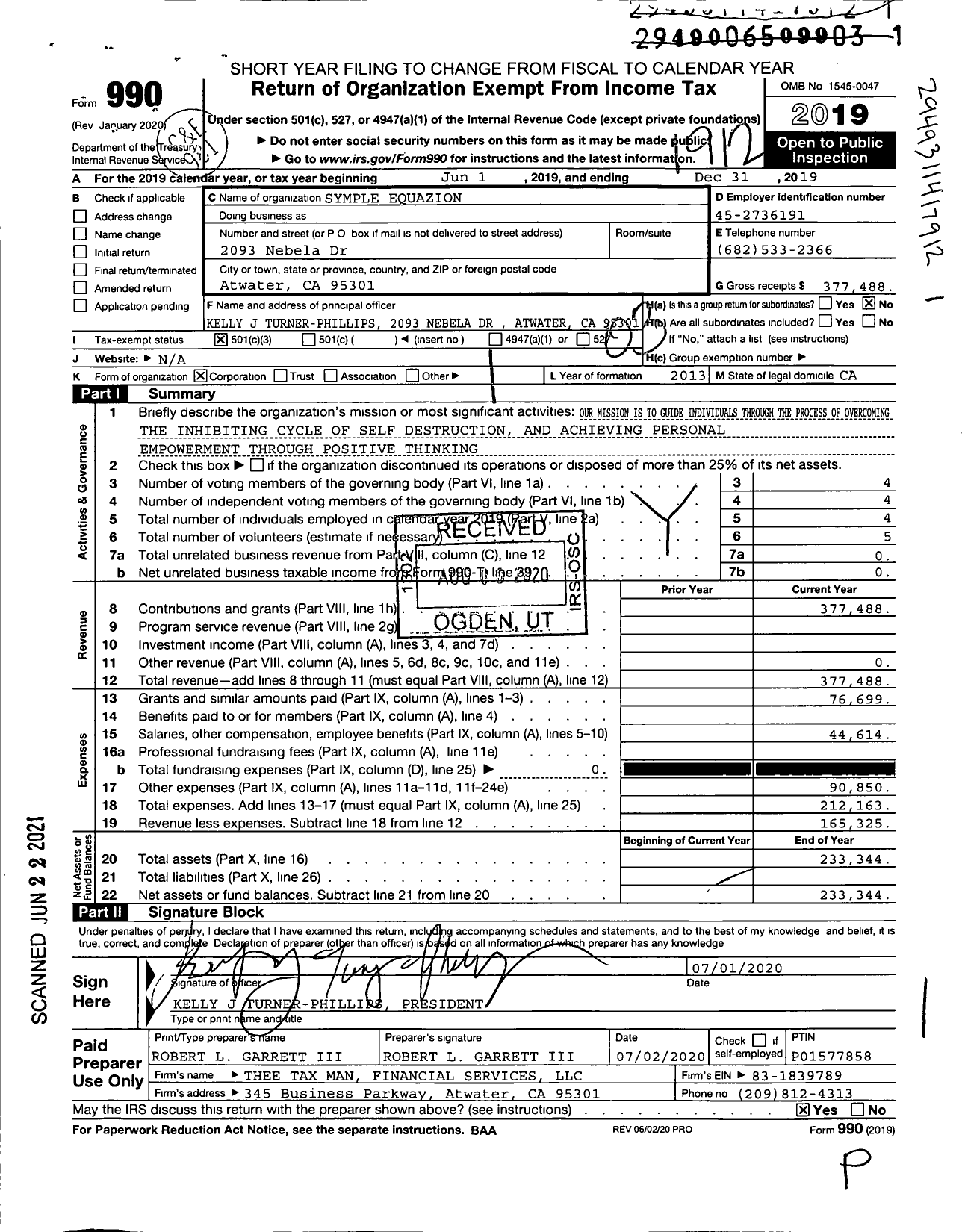 Image of first page of 2019 Form 990 for Symple Equazion