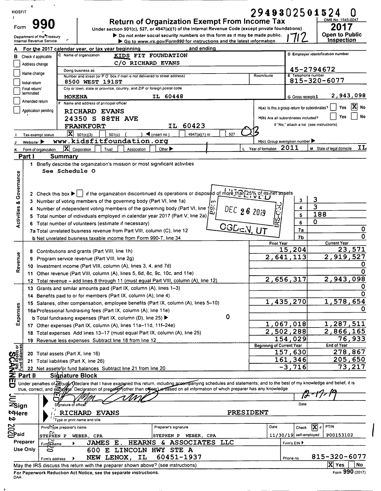 Image of first page of 2017 Form 990 for Kids Fit Foundation