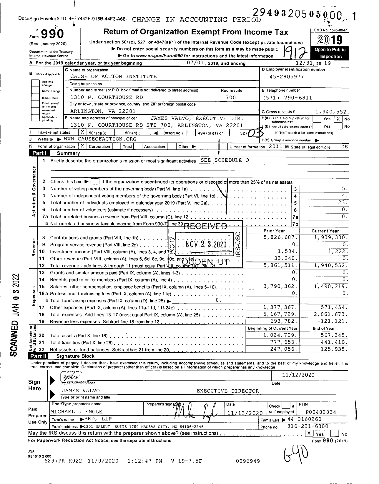 Image of first page of 2019 Form 990 for Cause of Action (CoA)