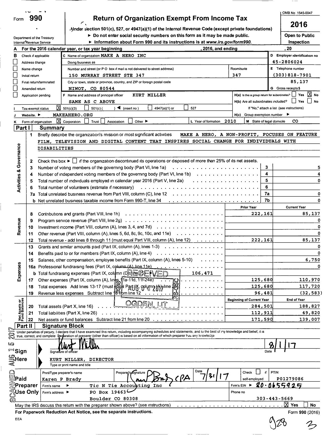 Image of first page of 2016 Form 990 for Make A Hero