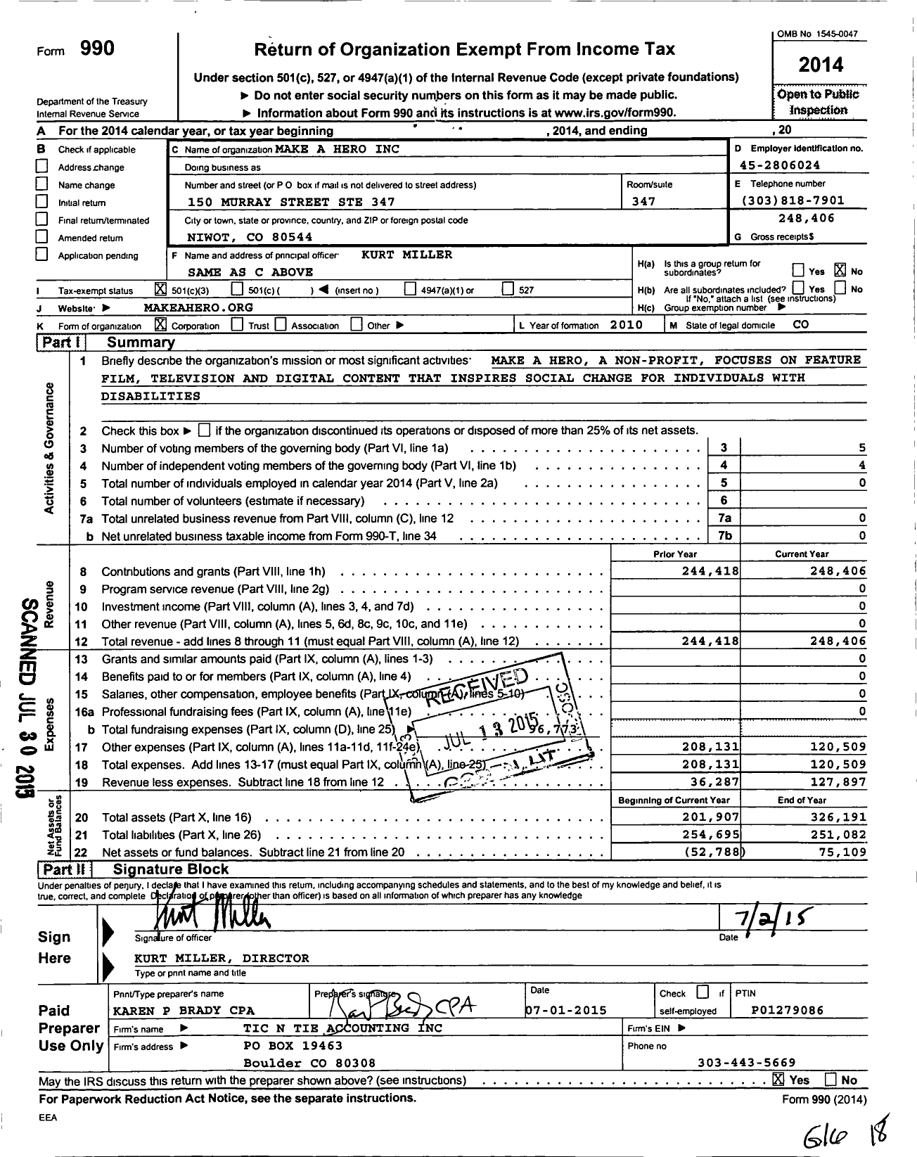 Image of first page of 2014 Form 990 for Make A Hero