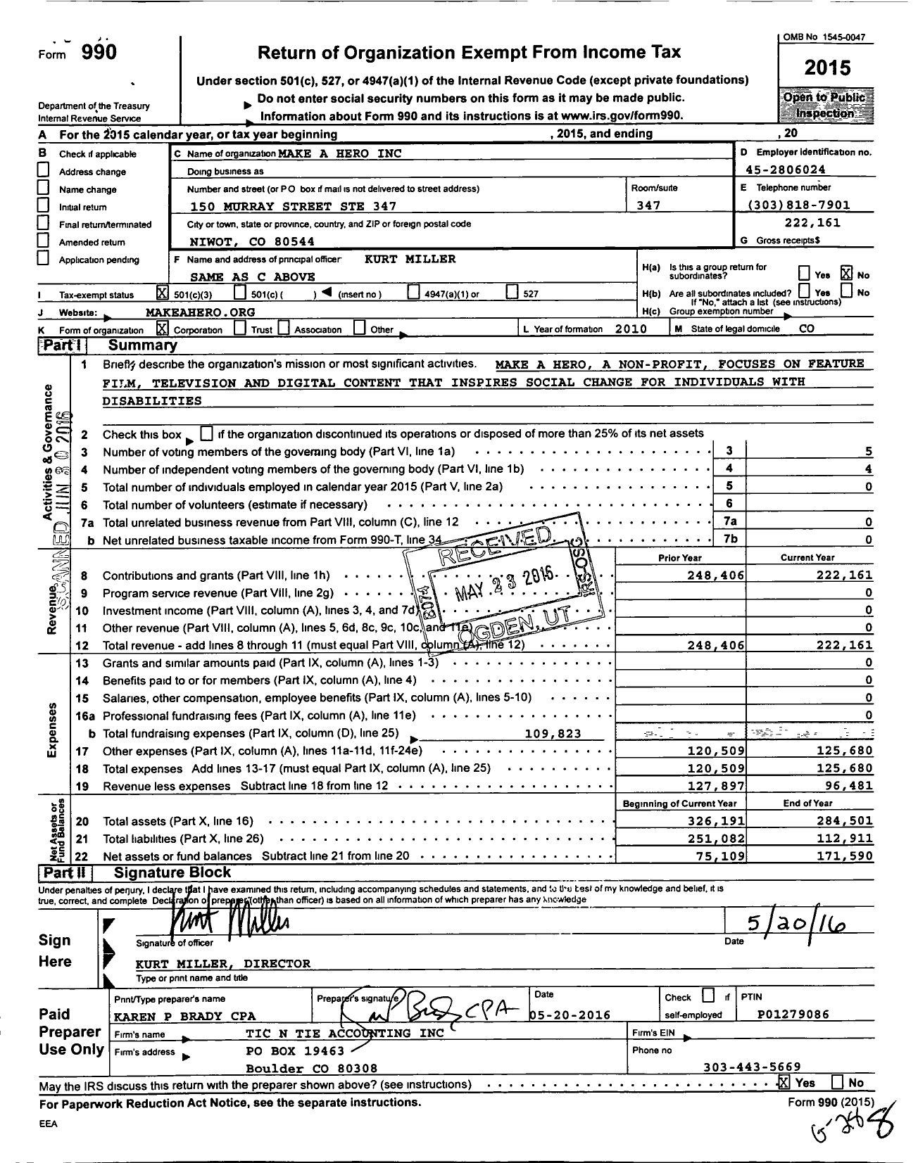 Image of first page of 2015 Form 990 for Make A Hero