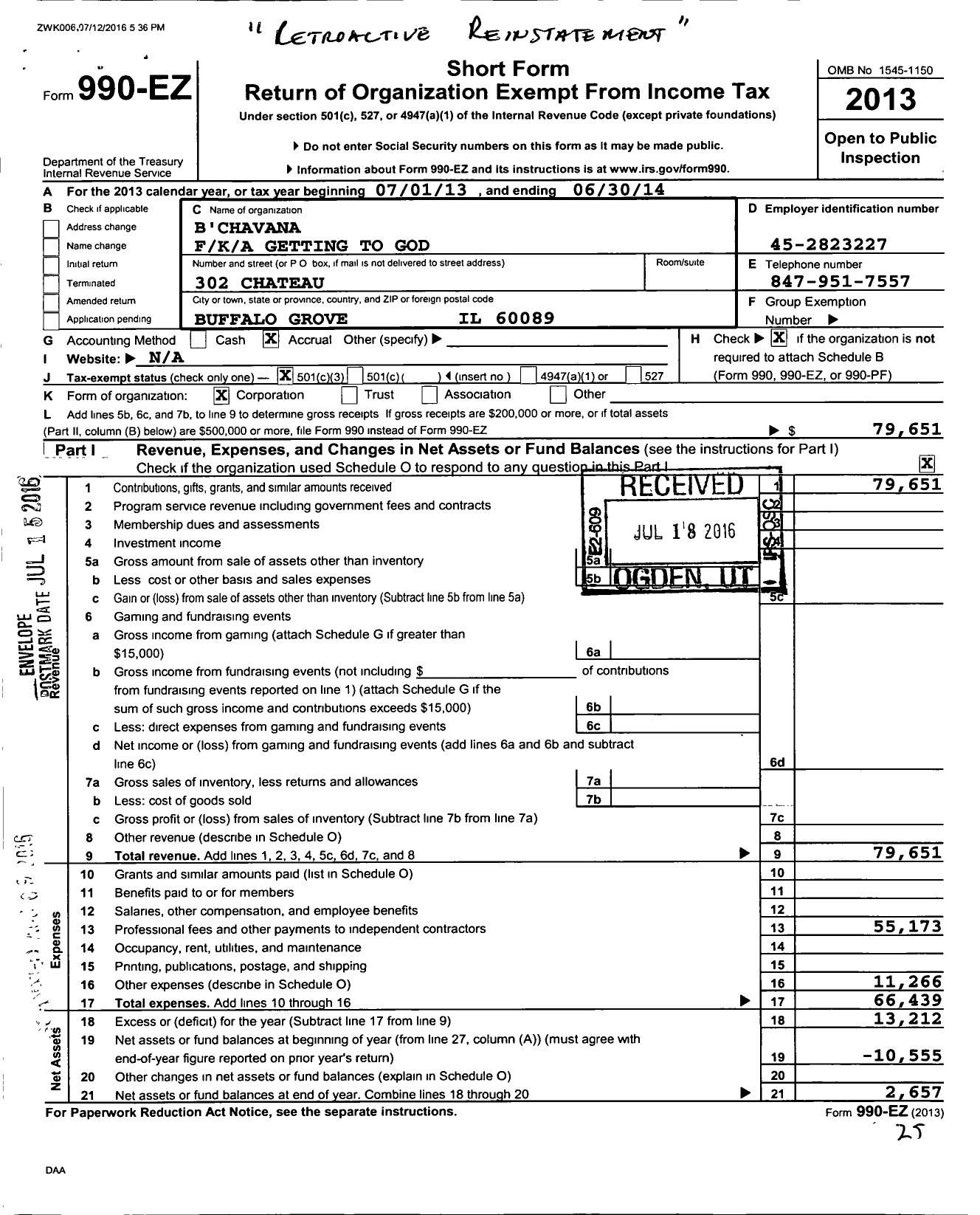 Image of first page of 2013 Form 990EZ for B Chavana