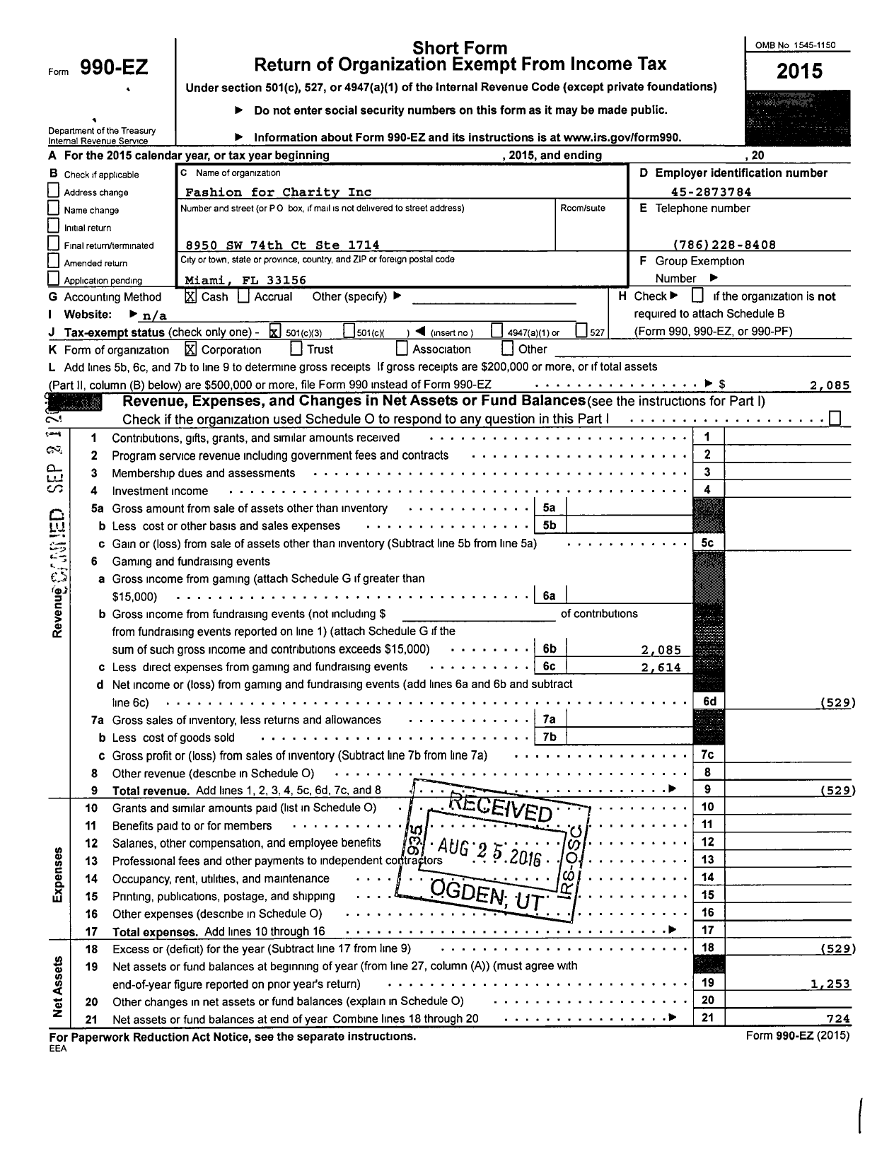 Image of first page of 2015 Form 990EZ for Fashion for Charity