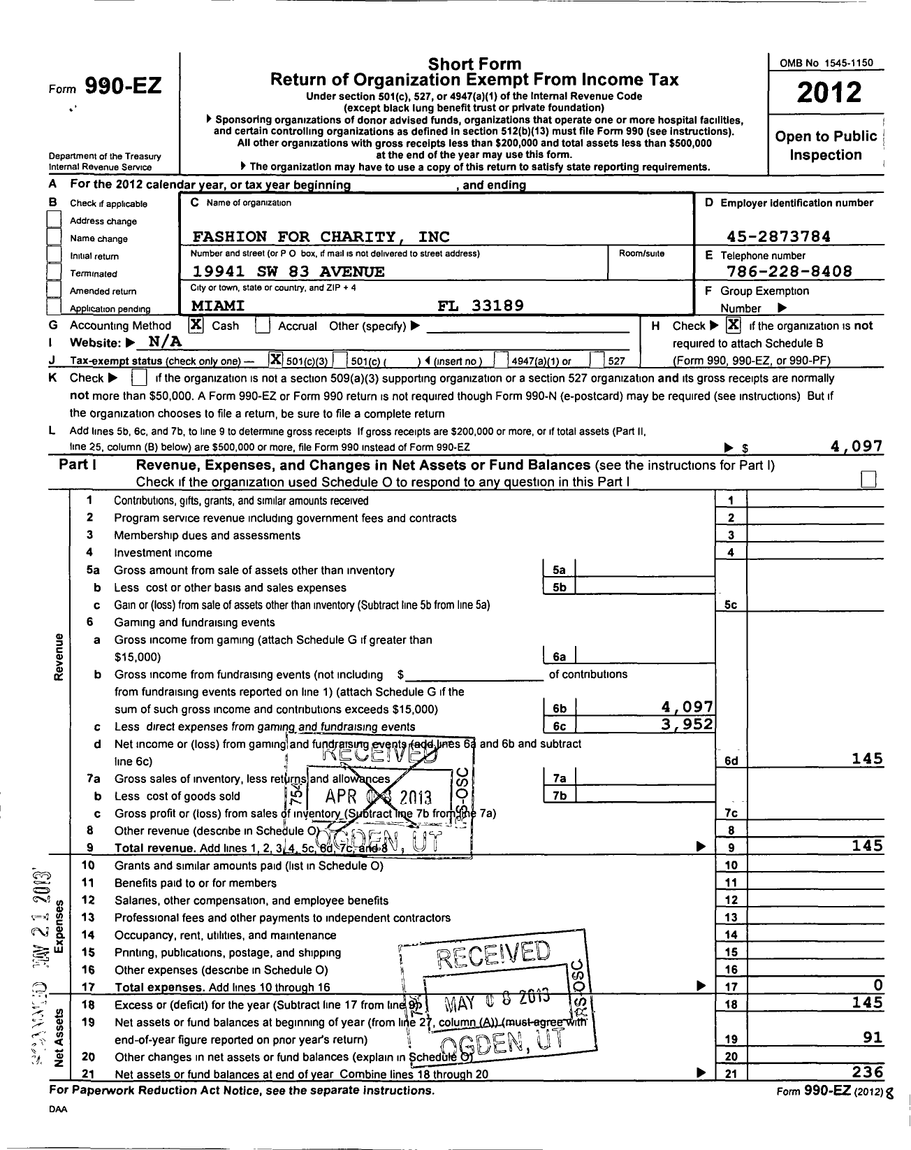 Image of first page of 2012 Form 990EZ for Fashion for Charity