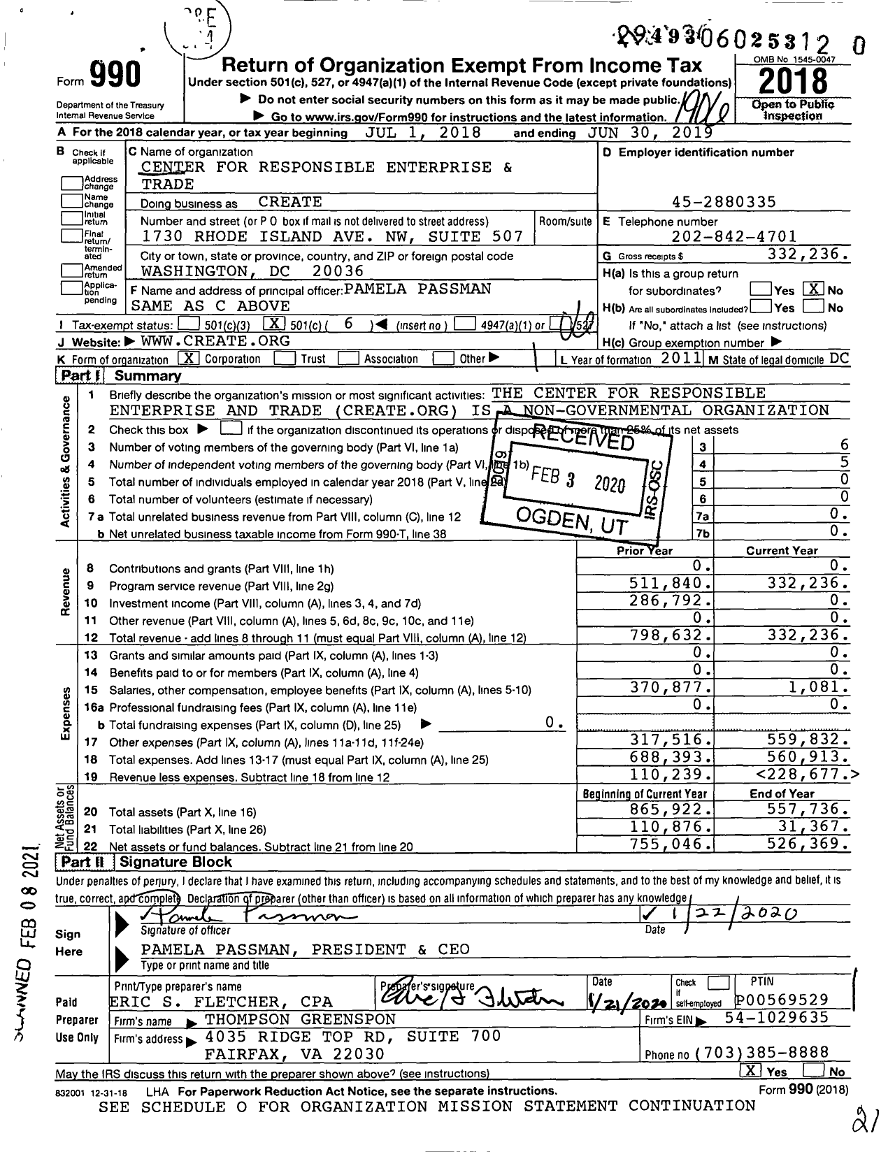Image of first page of 2018 Form 990O for Center for Responsible Enterprise and Trade
