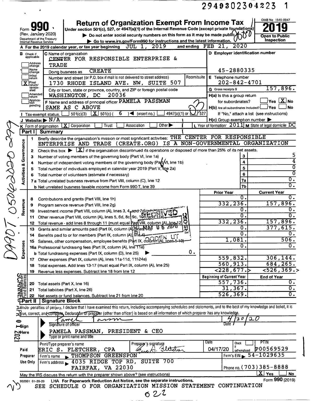Image of first page of 2019 Form 990 for Center for Responsible Enterprise and Trade