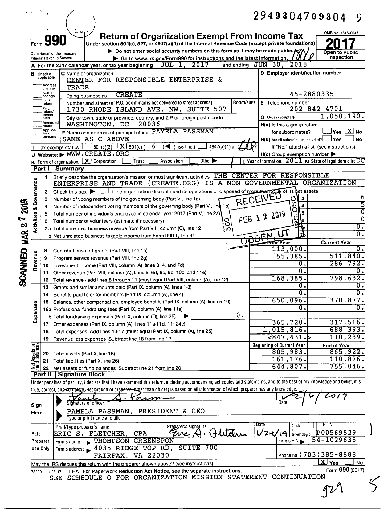 Image of first page of 2017 Form 990O for Center for Responsible Enterprise and Trade