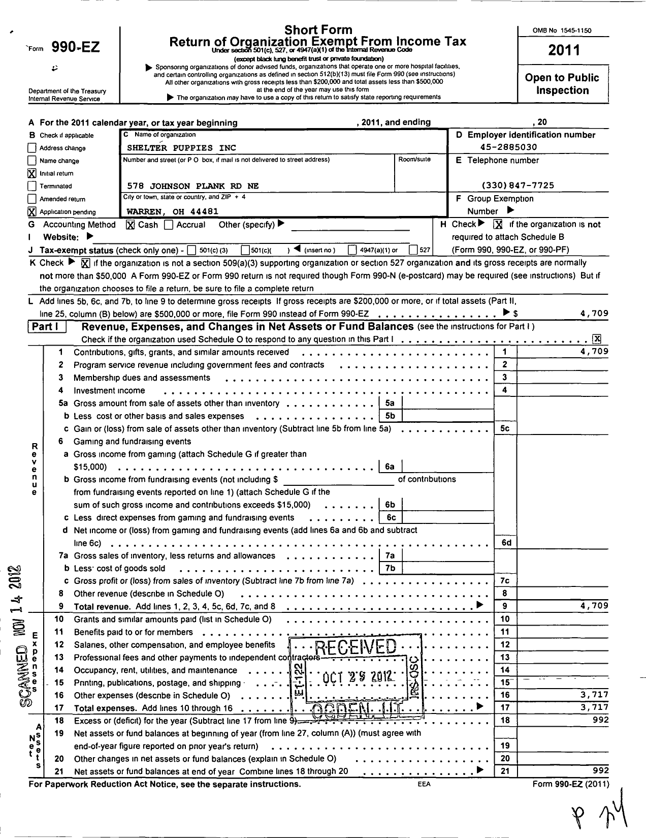 Image of first page of 2011 Form 990EO for New Life K-9S