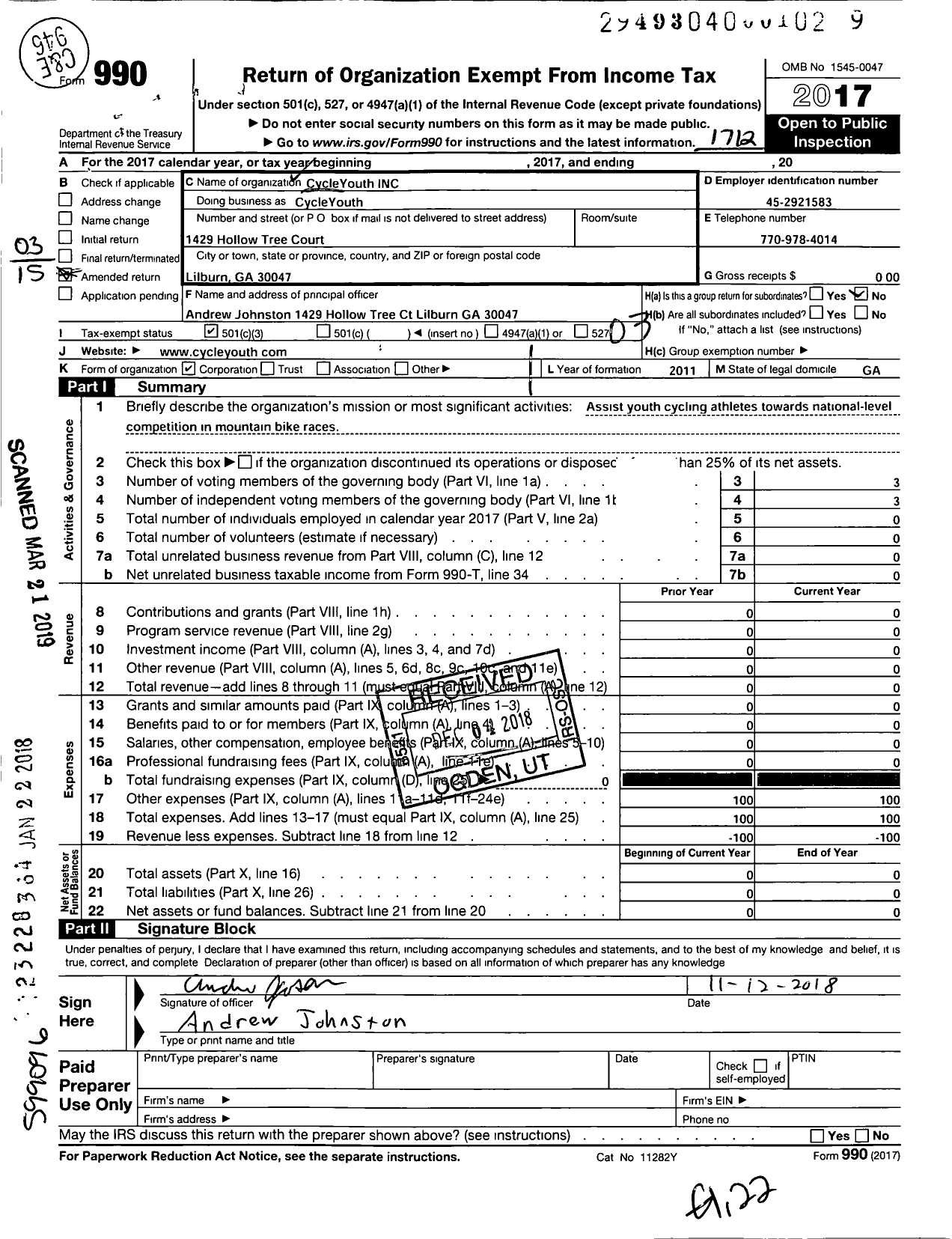 Image of first page of 2017 Form 990 for Cycleyouth