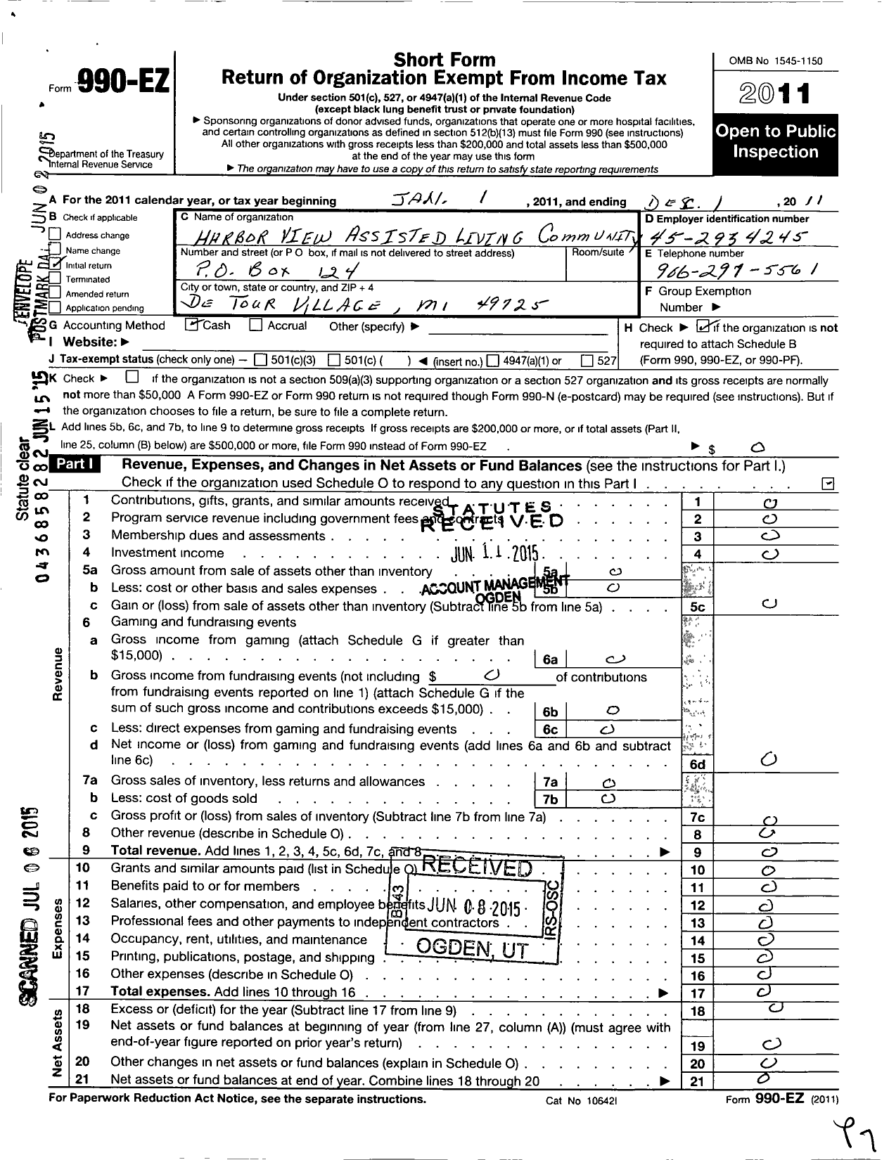 Image of first page of 2011 Form 990EO for Harborview Village