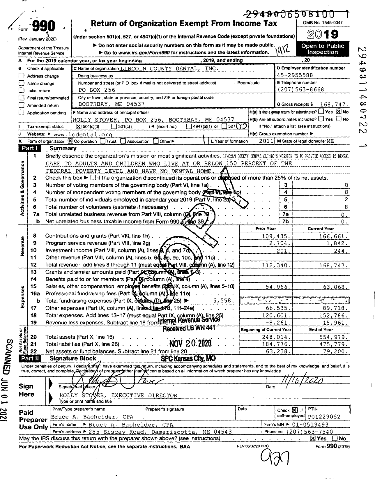 Image of first page of 2019 Form 990 for Lincoln County Dental