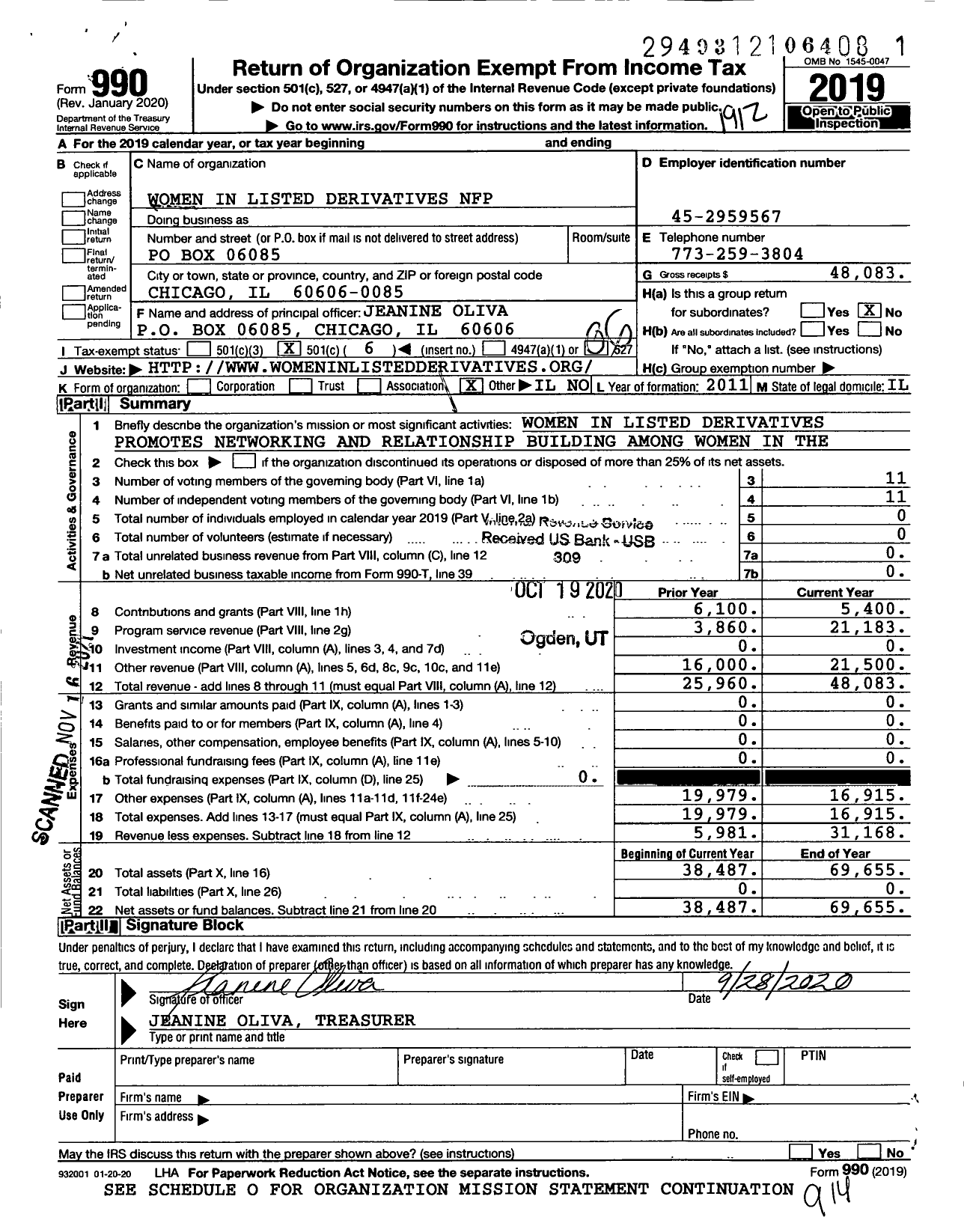 Image of first page of 2019 Form 990O for Women in Listed Derivatives NFP