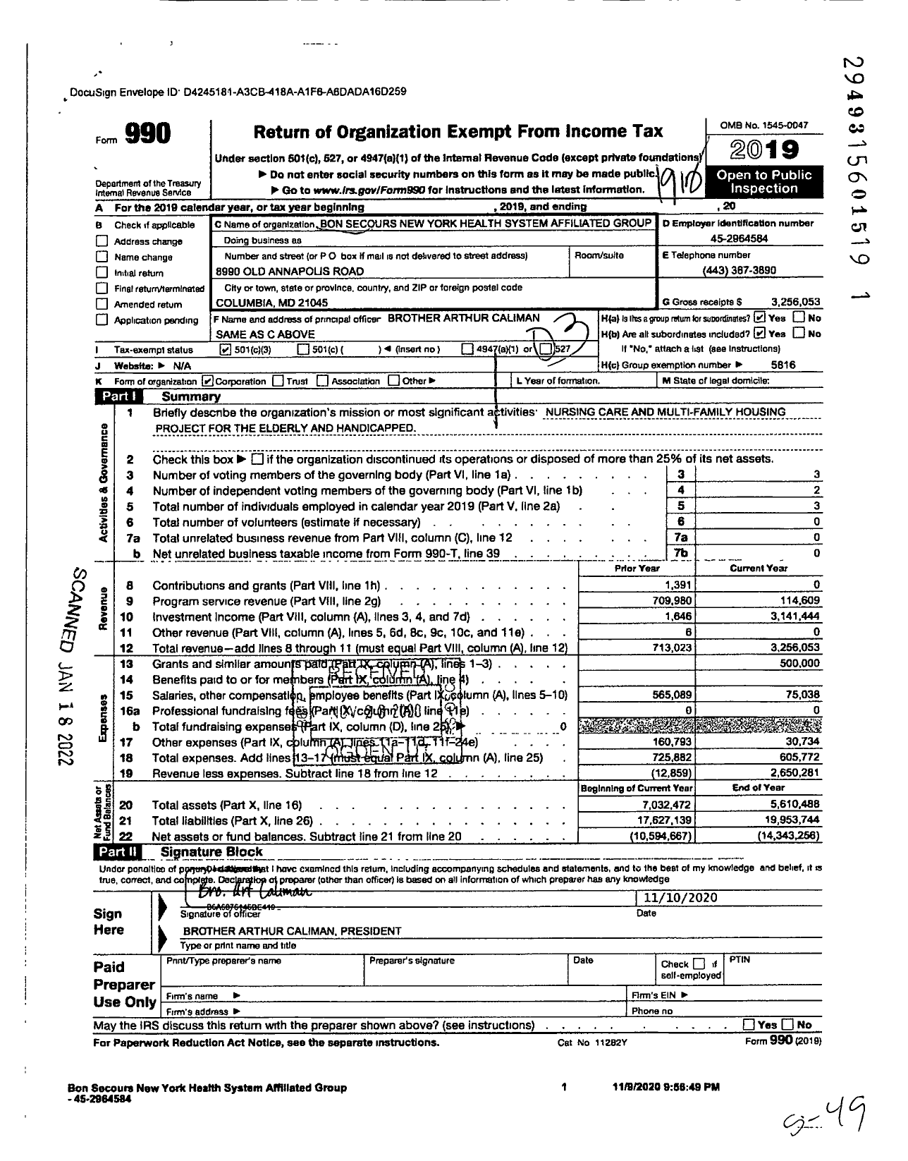 Image of first page of 2019 Form 990 for Bon Secours Charity Health System