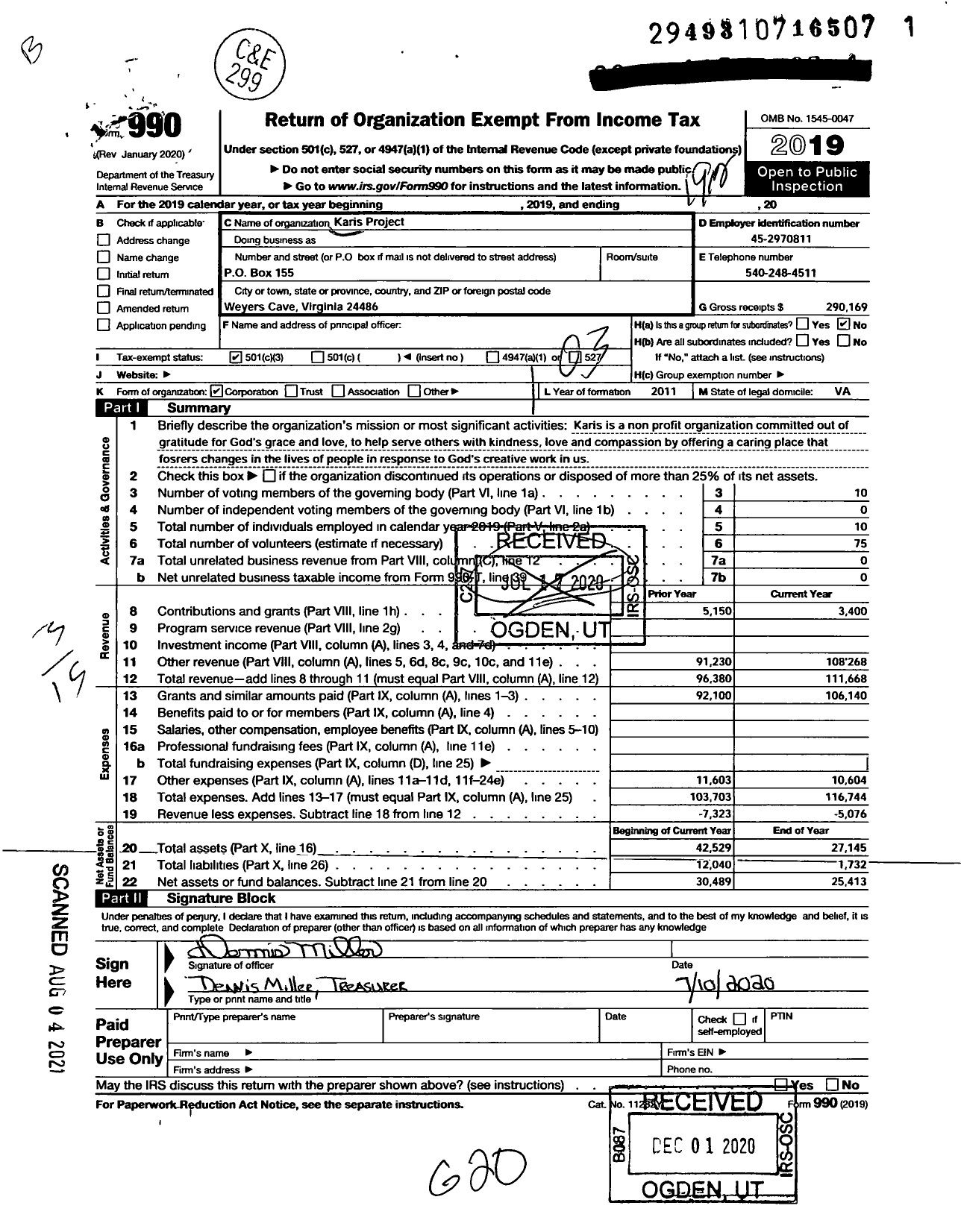 Image of first page of 2019 Form 990 for Karis Project