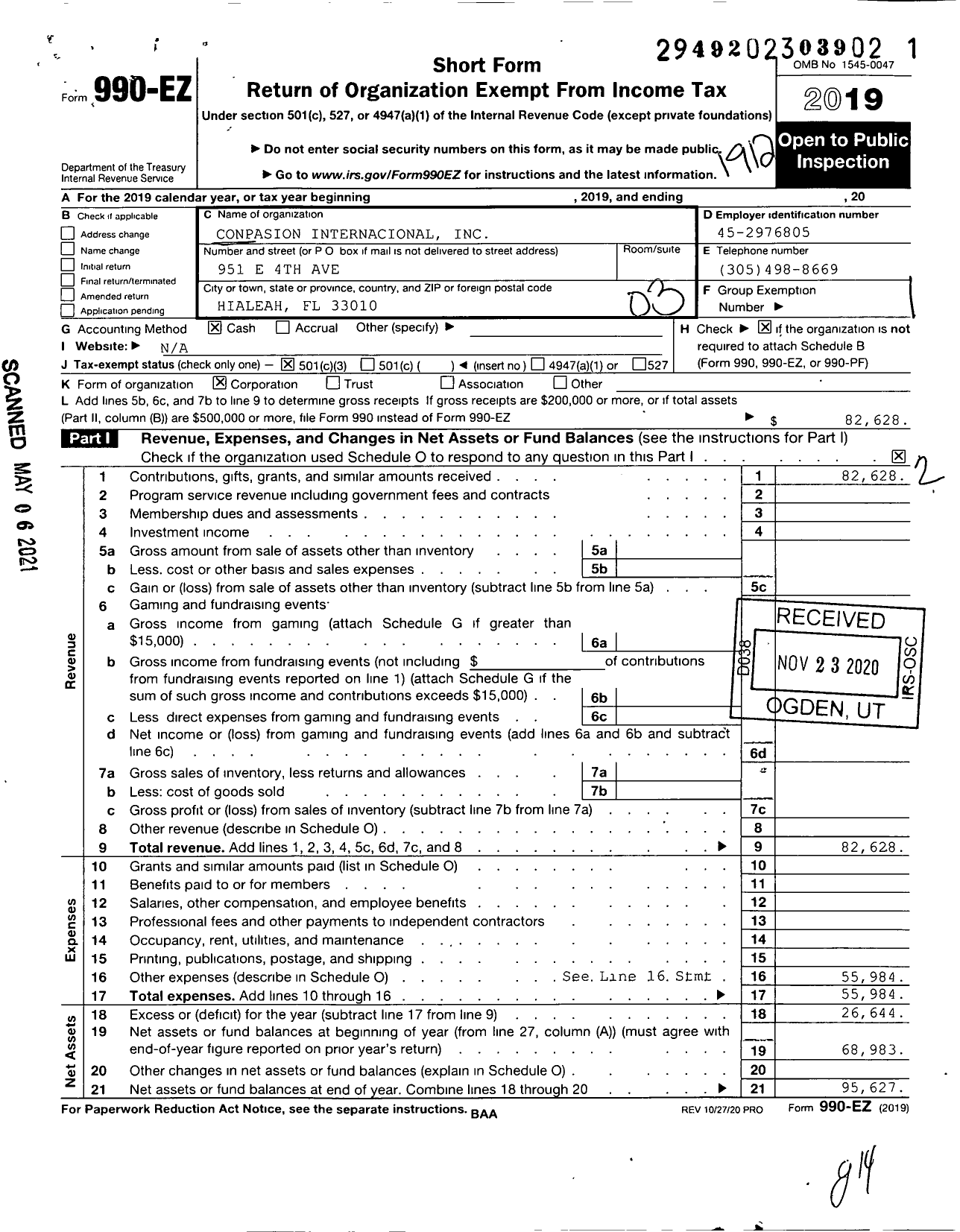 Image of first page of 2019 Form 990EZ for Conpasion Internacional