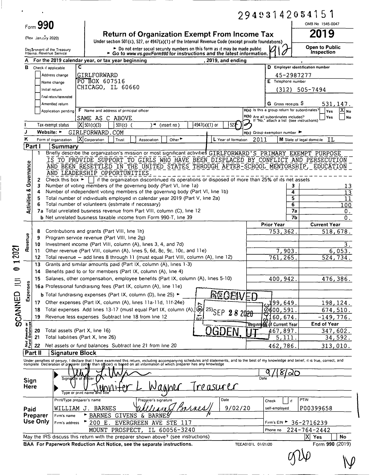 Image of first page of 2019 Form 990 for GirlForward