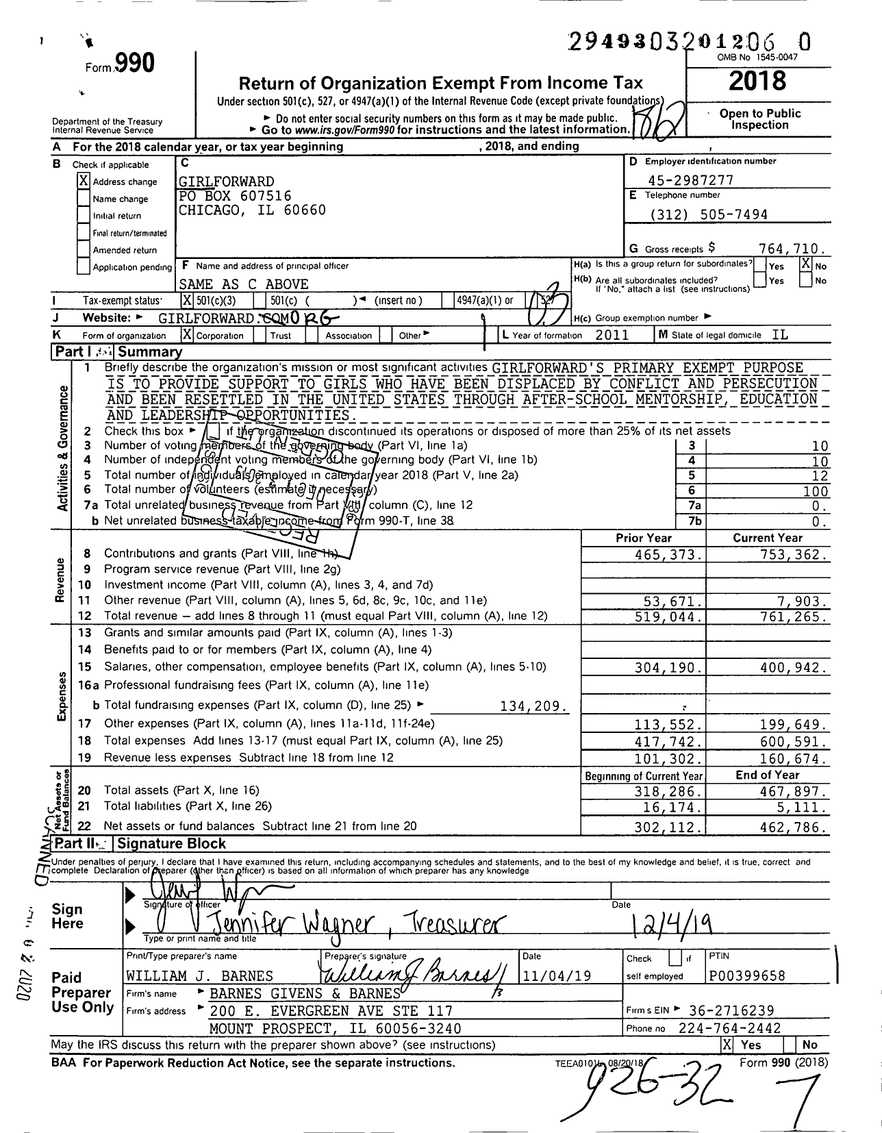 Image of first page of 2018 Form 990 for GirlForward