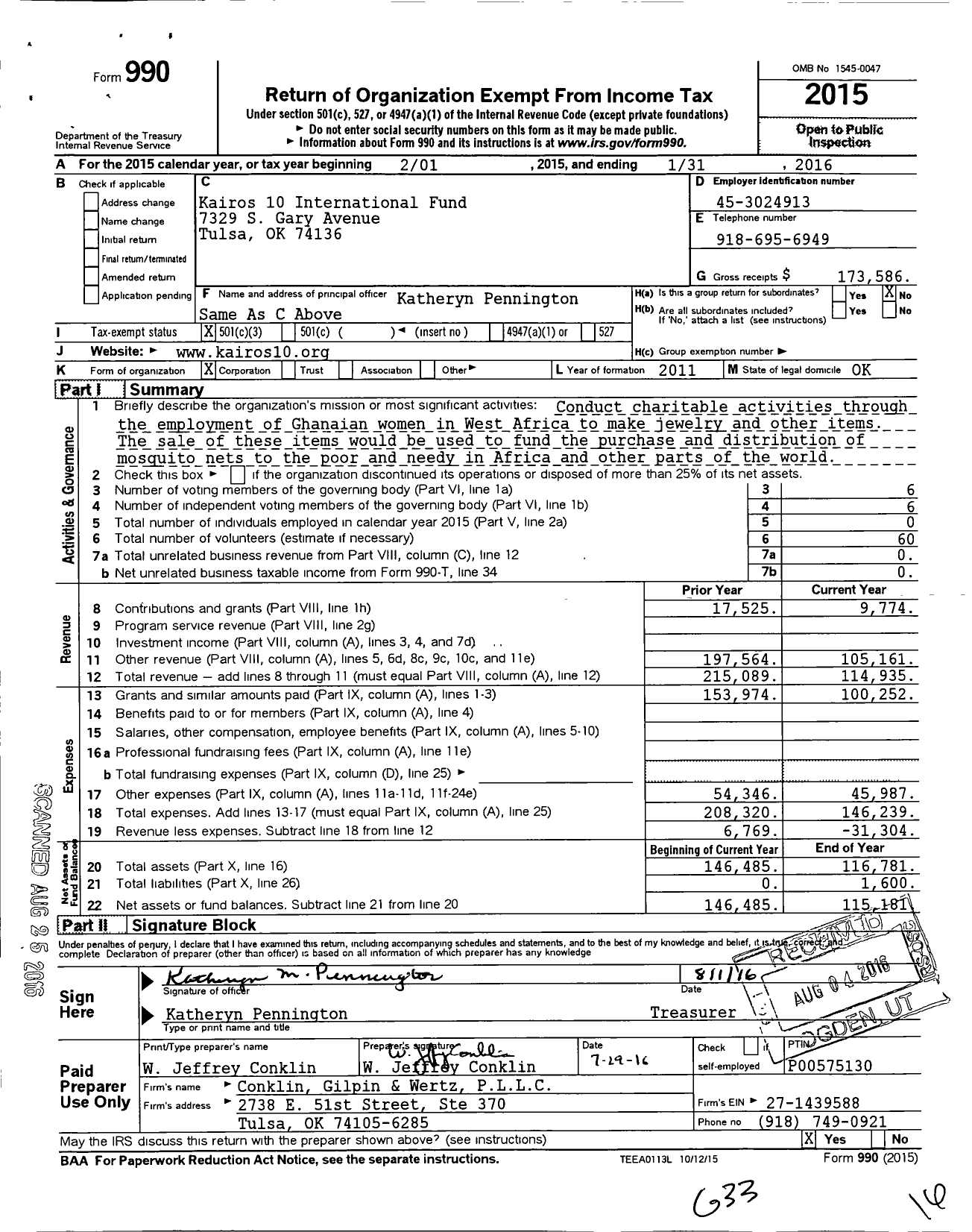 Image of first page of 2015 Form 990 for Esombo