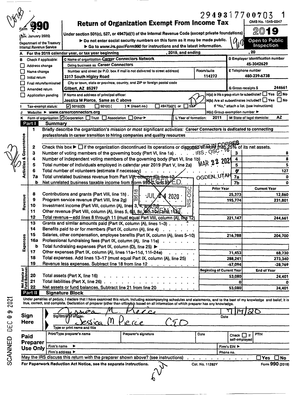 Image of first page of 2019 Form 990 for Career Connectors Network