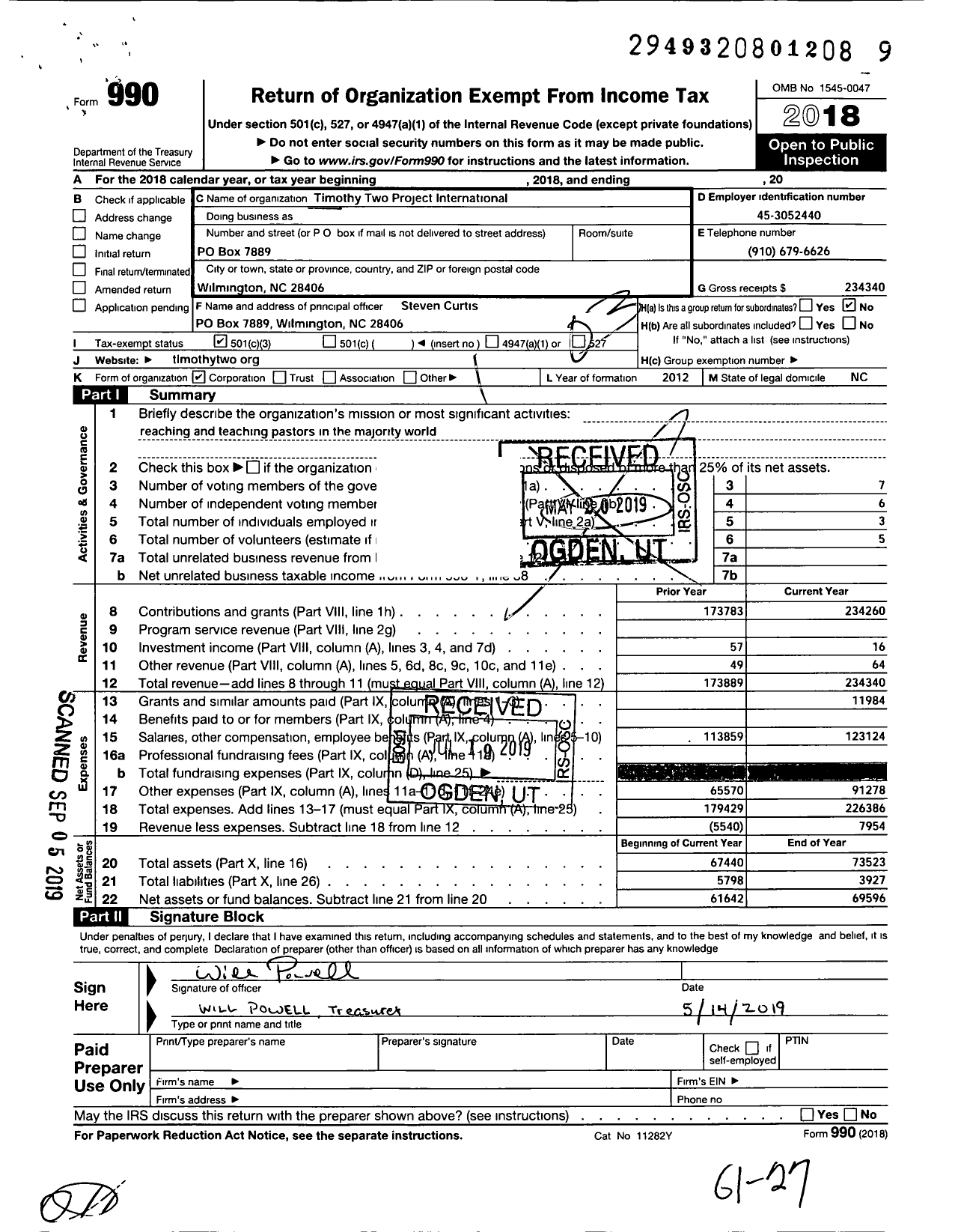 Image of first page of 2018 Form 990 for Timothy Two Project International