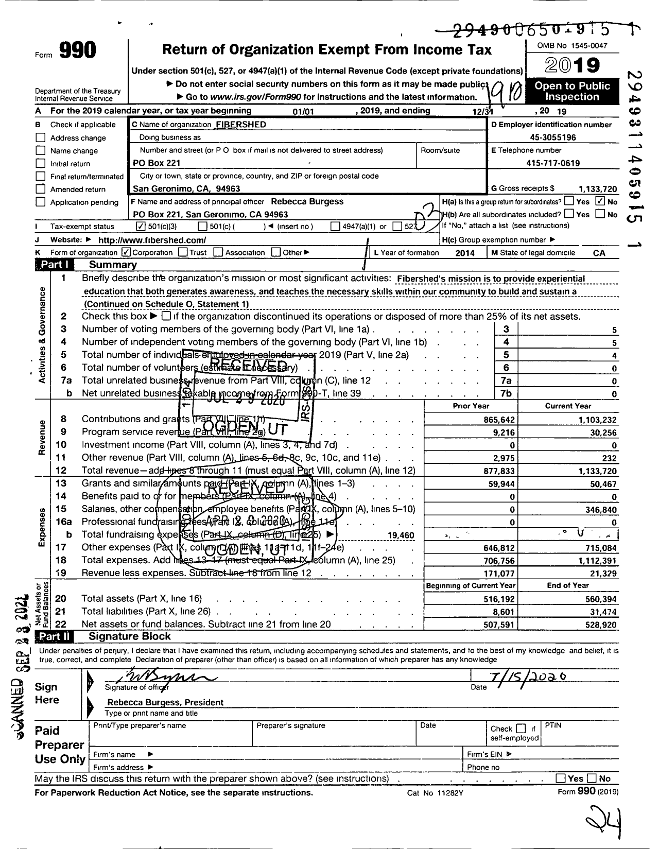 Image of first page of 2019 Form 990 for Fibershed