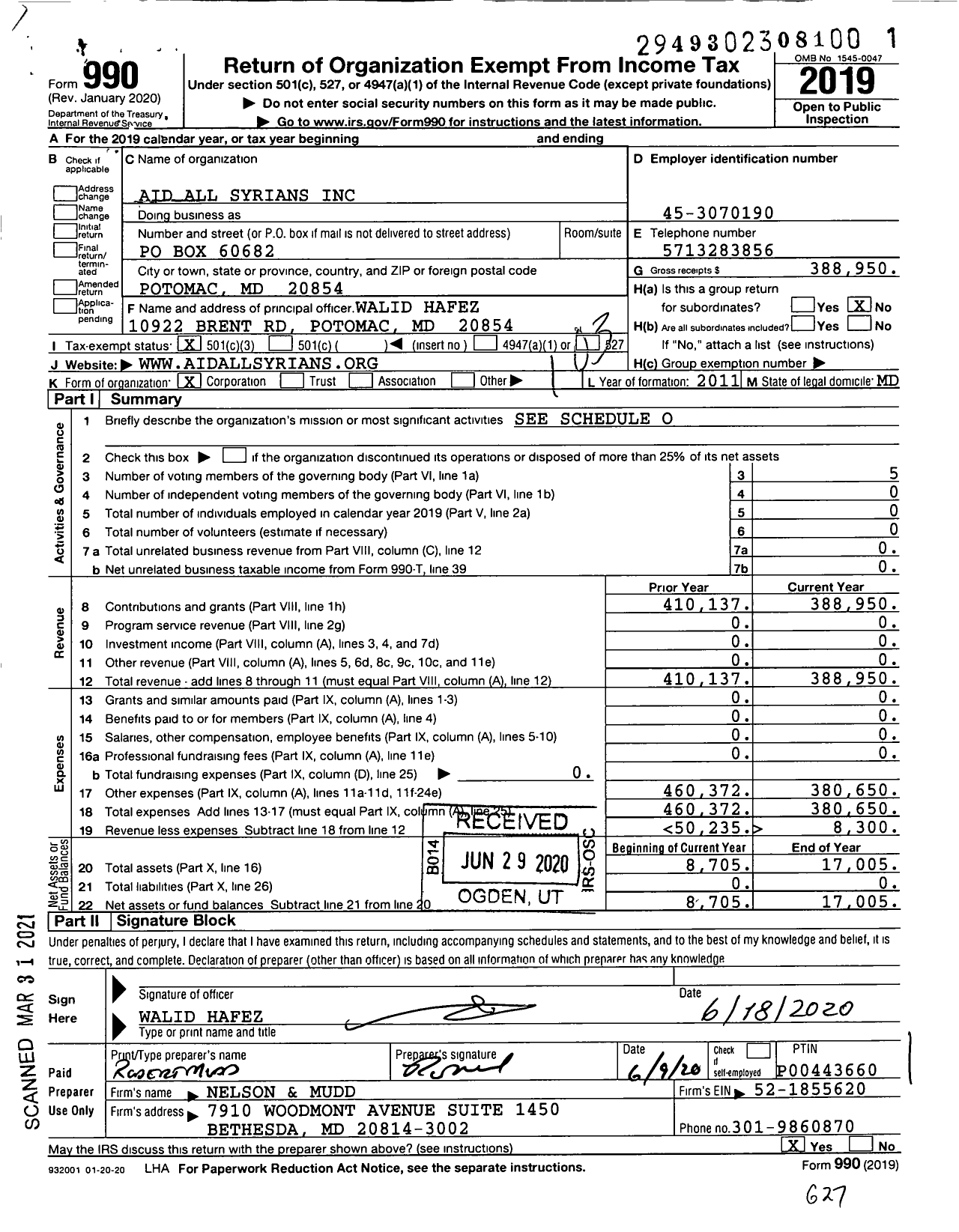 Image of first page of 2019 Form 990 for Aid All Syrians