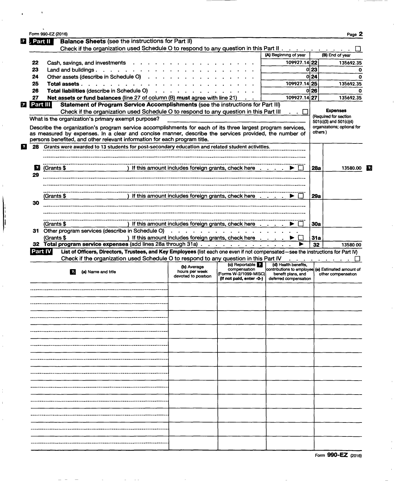 Image of first page of 2016 Form 990EZ for Belvidere School District 100 Charitable Foundation
