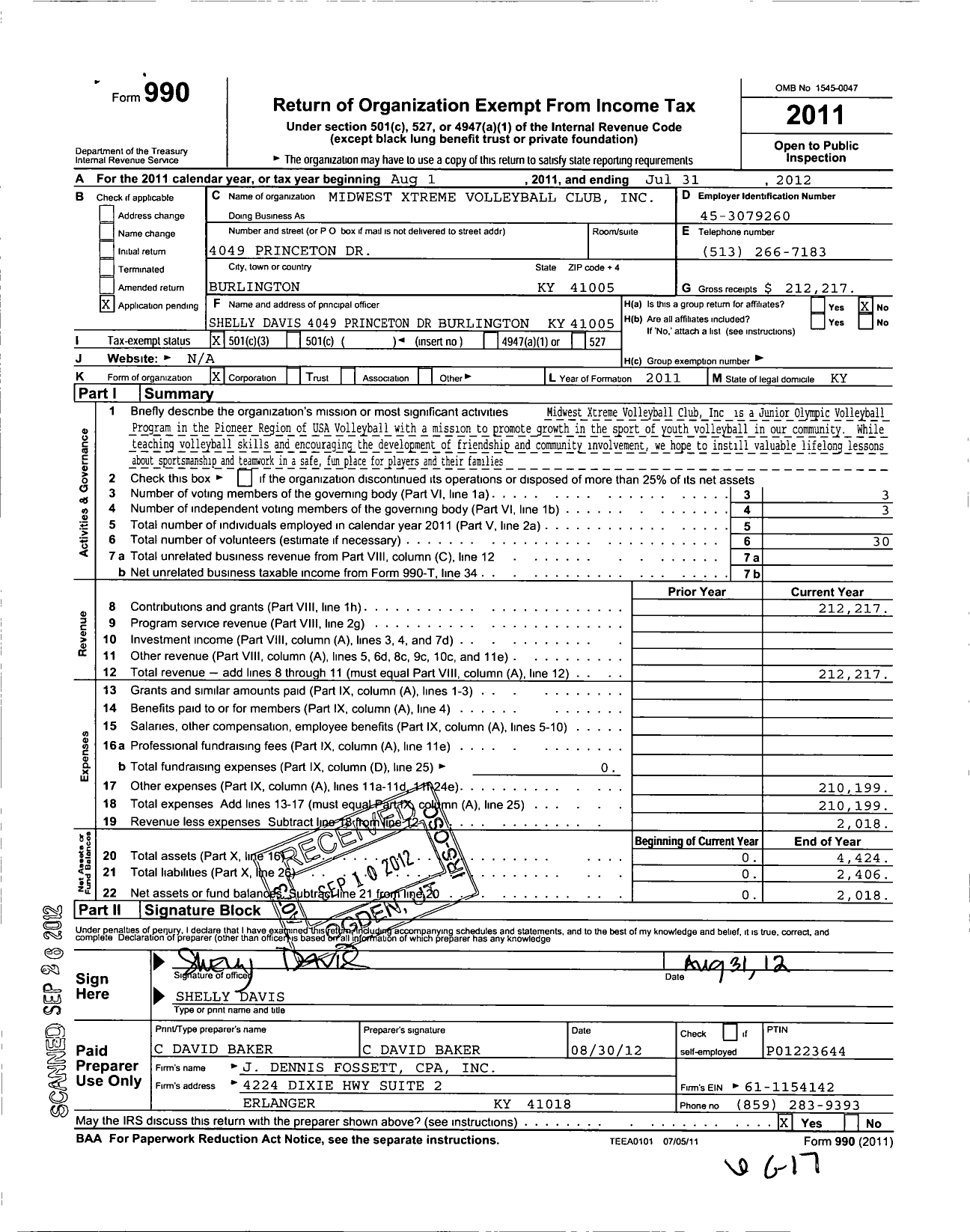 Image of first page of 2011 Form 990 for Midwest Xtreme Volleyball Club