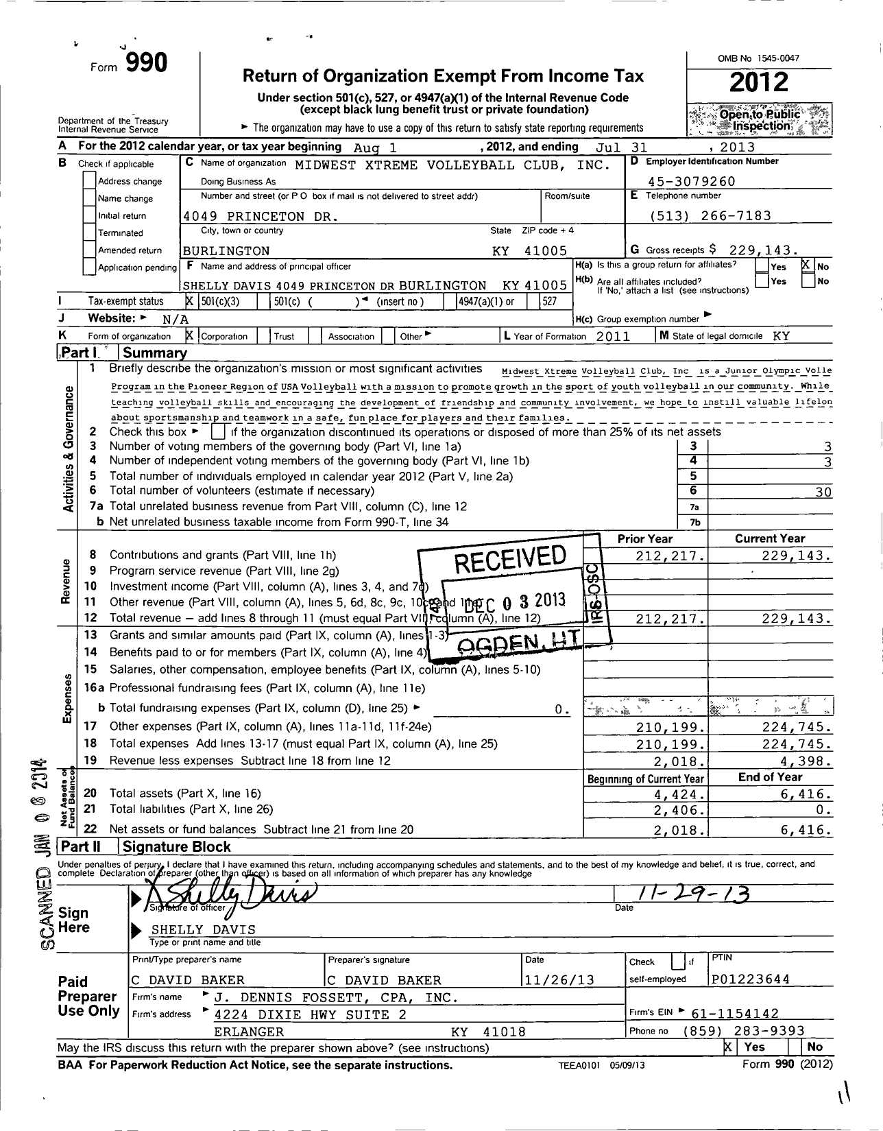 Image of first page of 2012 Form 990 for Midwest Xtreme Volleyball Club