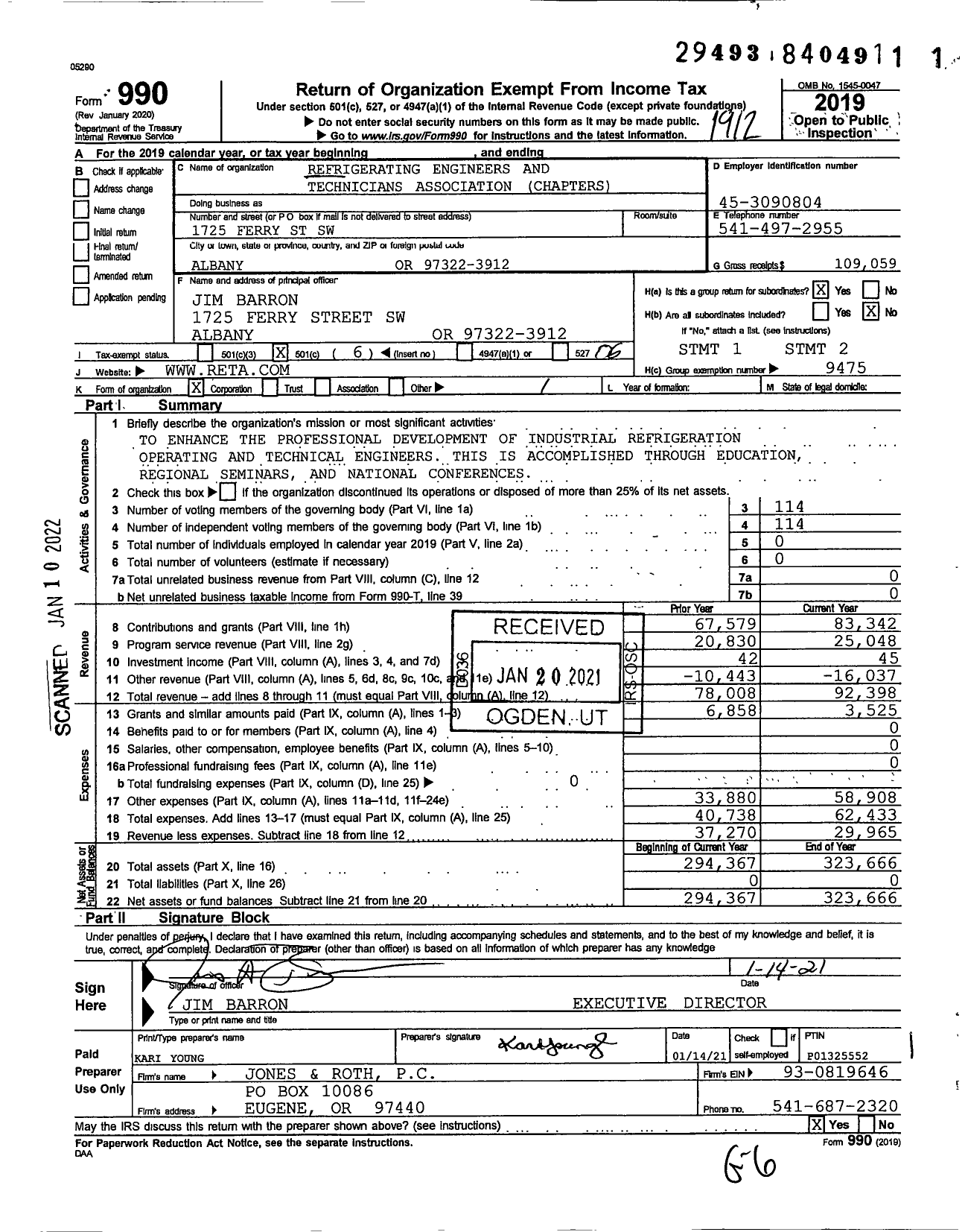Image of first page of 2019 Form 990O for Refrigerating Engineers and Technicians Association / Group Return