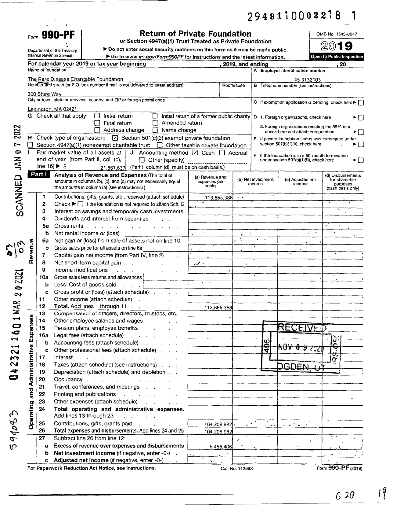 Image of first page of 2019 Form 990PF for Rare Disease Charitable Foundation