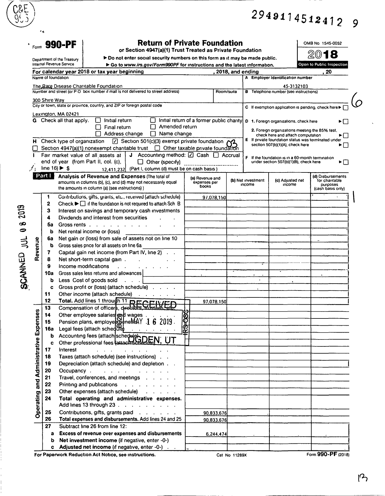Image of first page of 2018 Form 990PF for Rare Disease Charitable Foundation