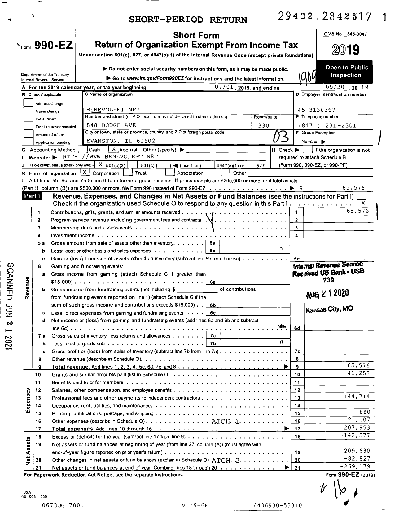 Image of first page of 2018 Form 990EZ for Benevolent NFP