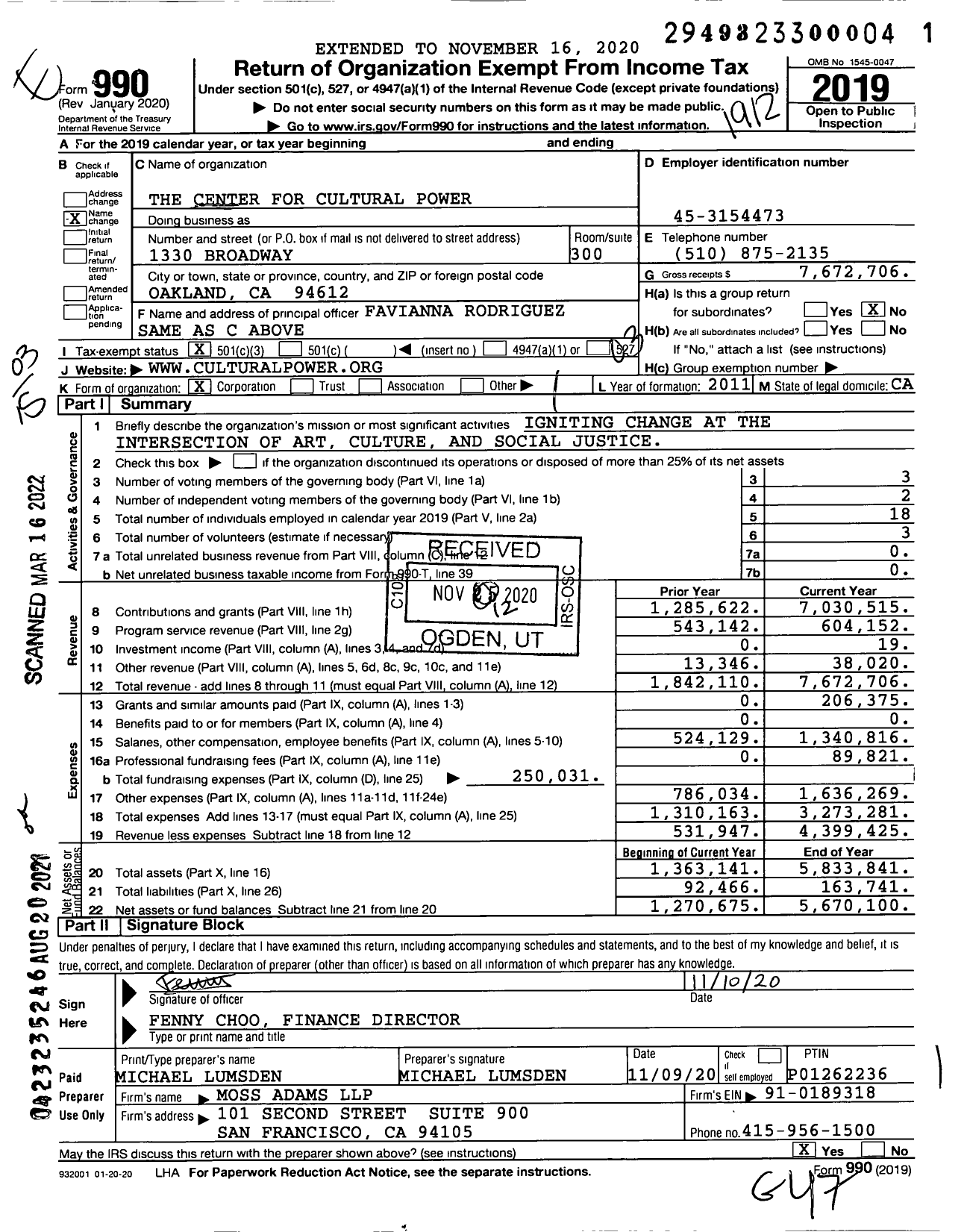 Image of first page of 2019 Form 990 for The Center for Cultural Power (CELEF)