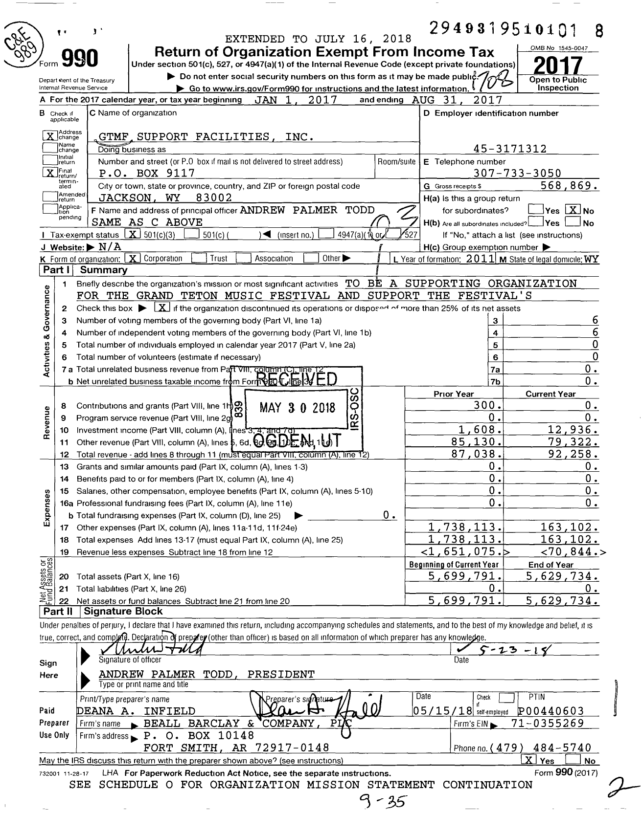 Image of first page of 2016 Form 990 for Walk Family Jackson Hole Housing Fund
