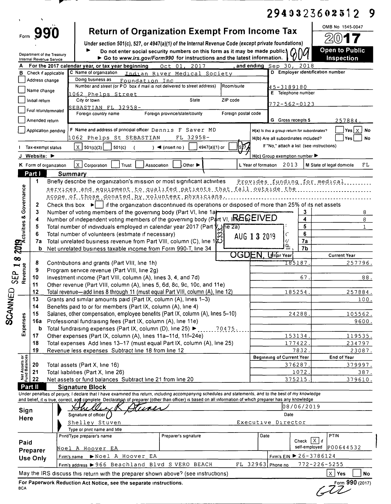 Image of first page of 2017 Form 990 for Indian River County Medical Society Foundation