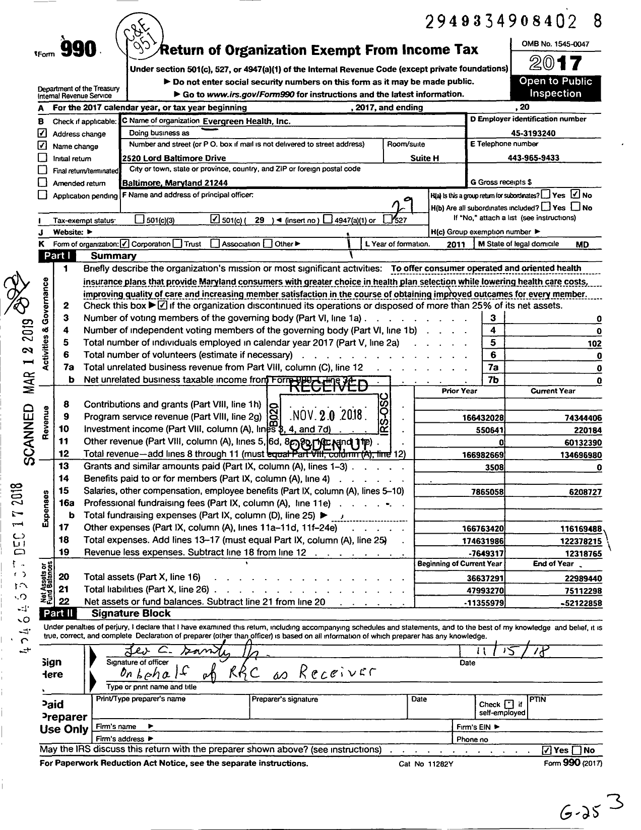 Image of first page of 2017 Form 990O for Evergreen Health Cooperative