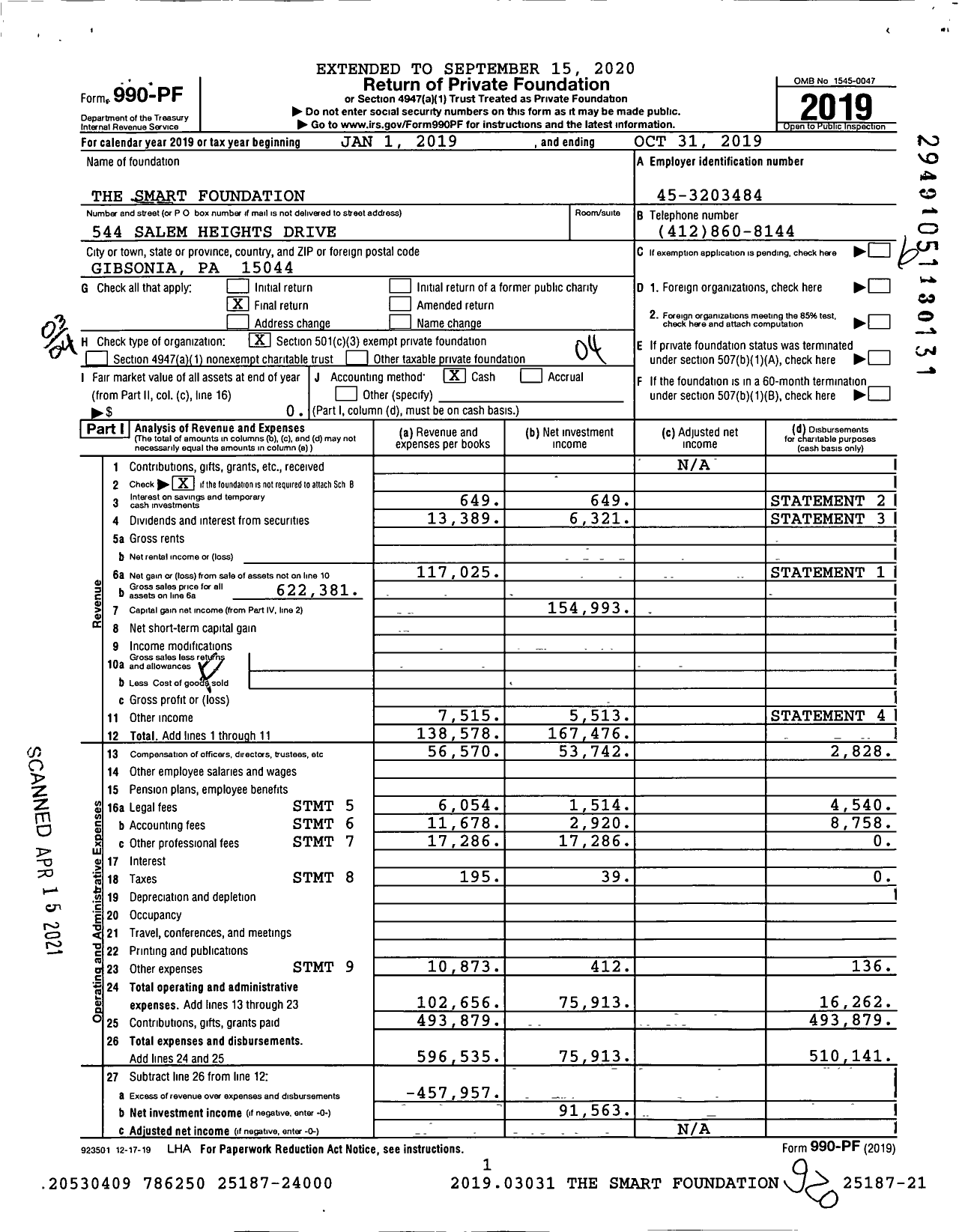 Image of first page of 2018 Form 990PF for The Smart Foundation