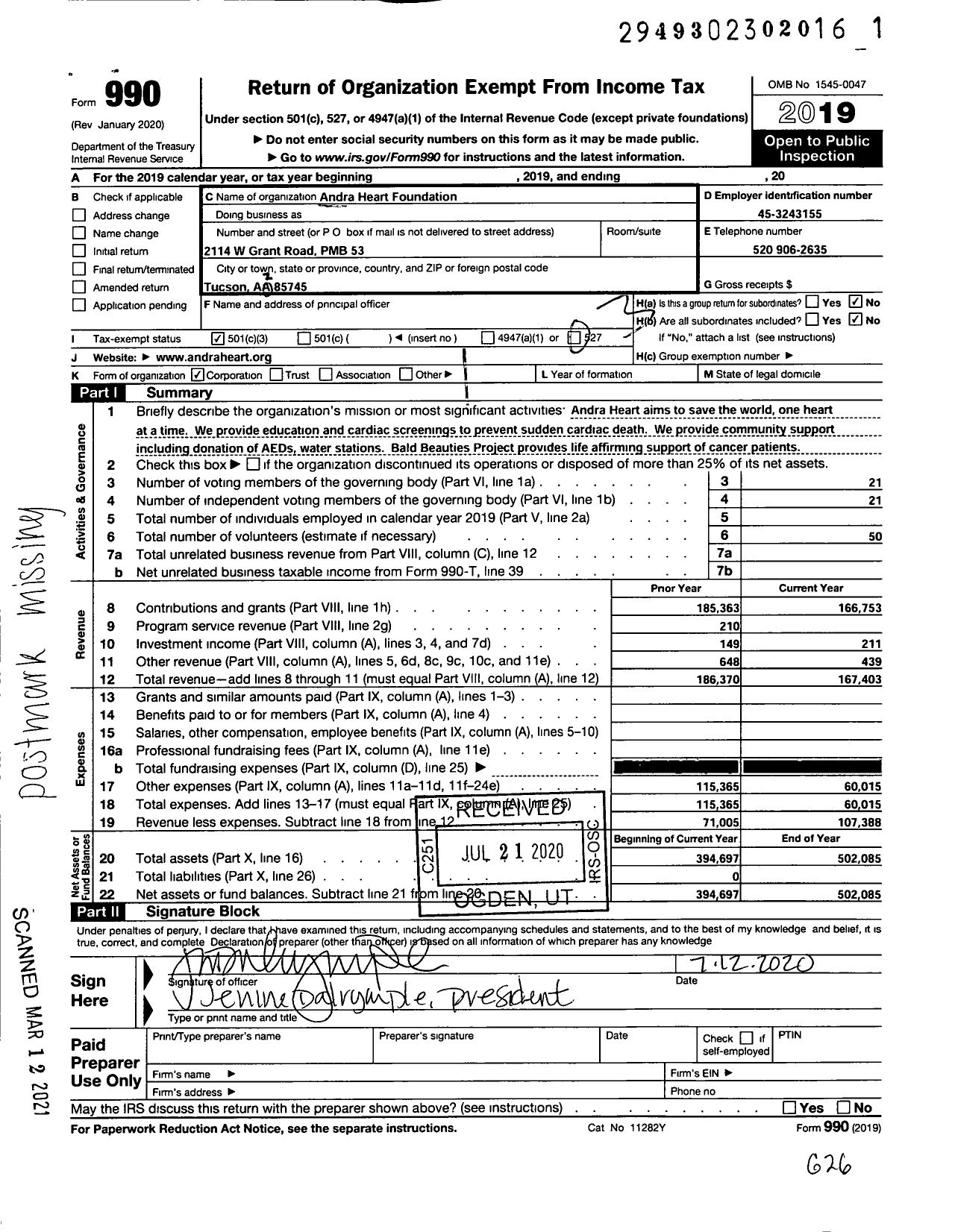 Image of first page of 2019 Form 990 for Andra Heart Foundation