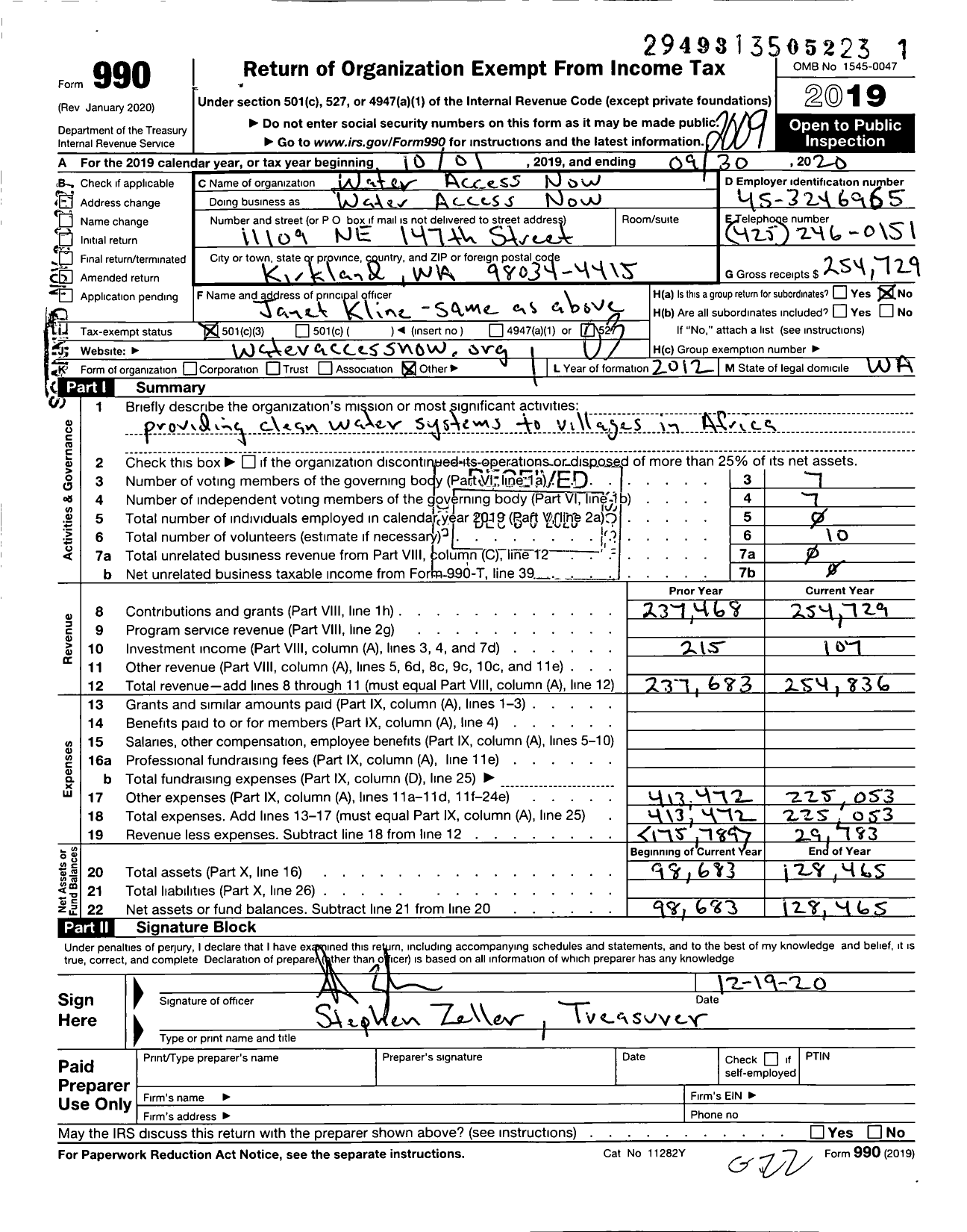 Image of first page of 2019 Form 990 for Water Access Now