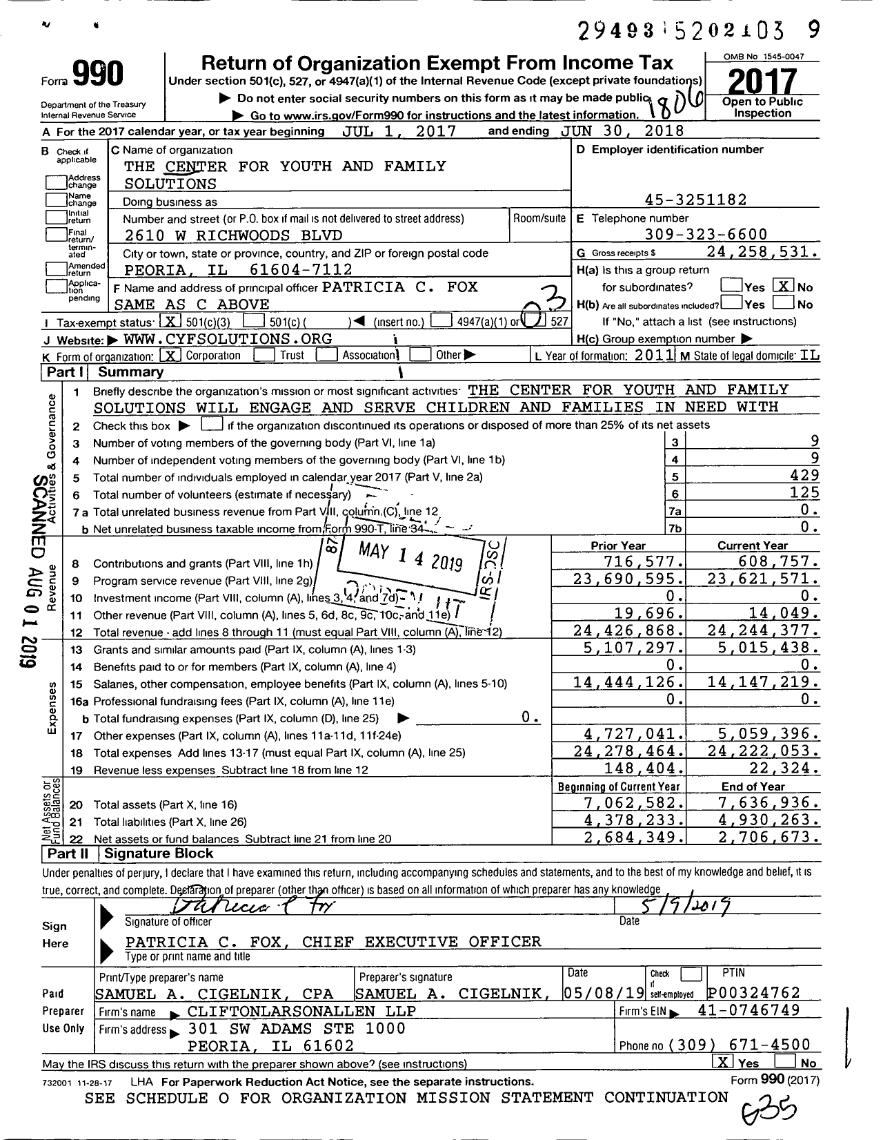 Image of first page of 2017 Form 990 for The Center for Youth and Family Solutions