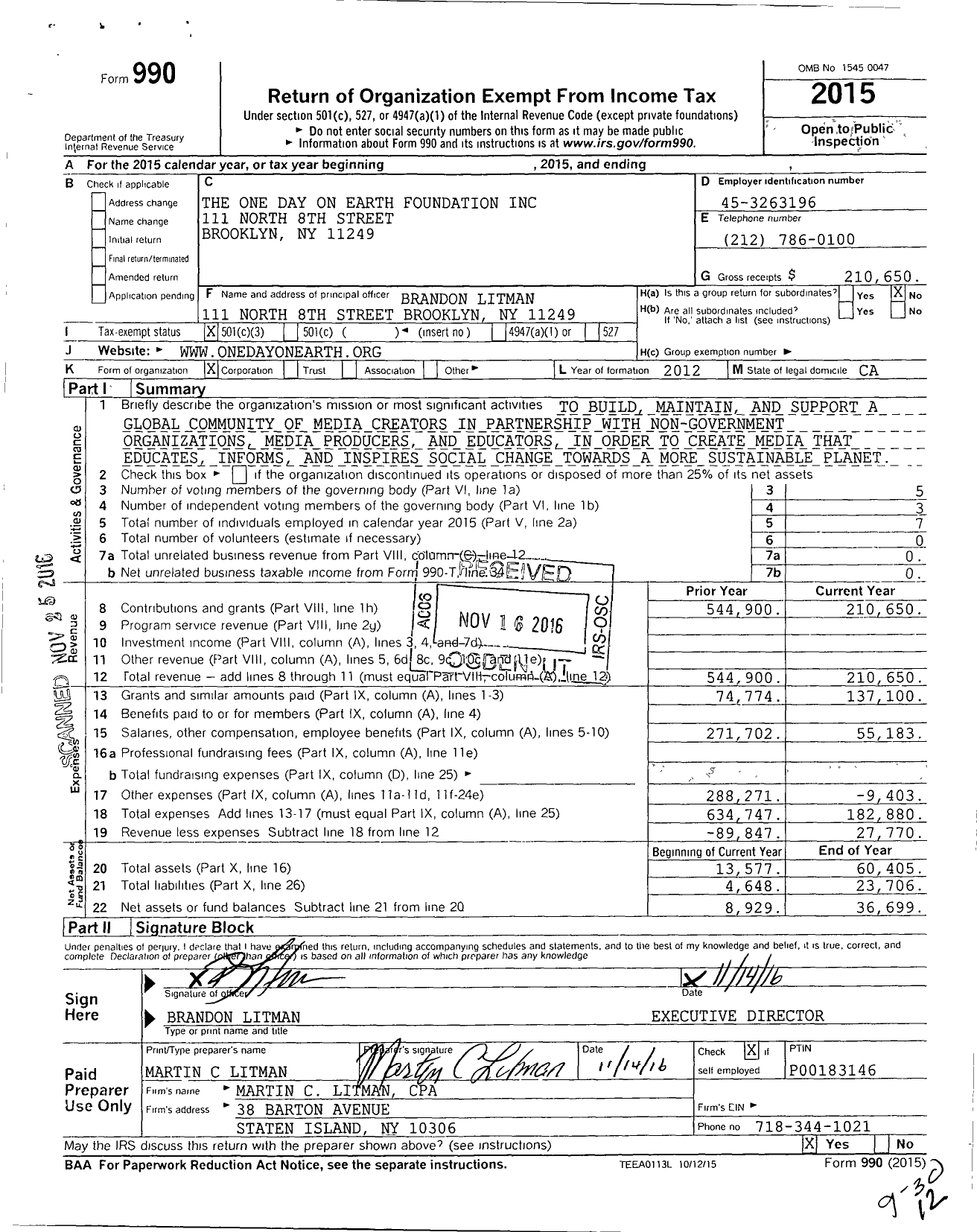 Image of first page of 2015 Form 990 for The Kindly Community Fund