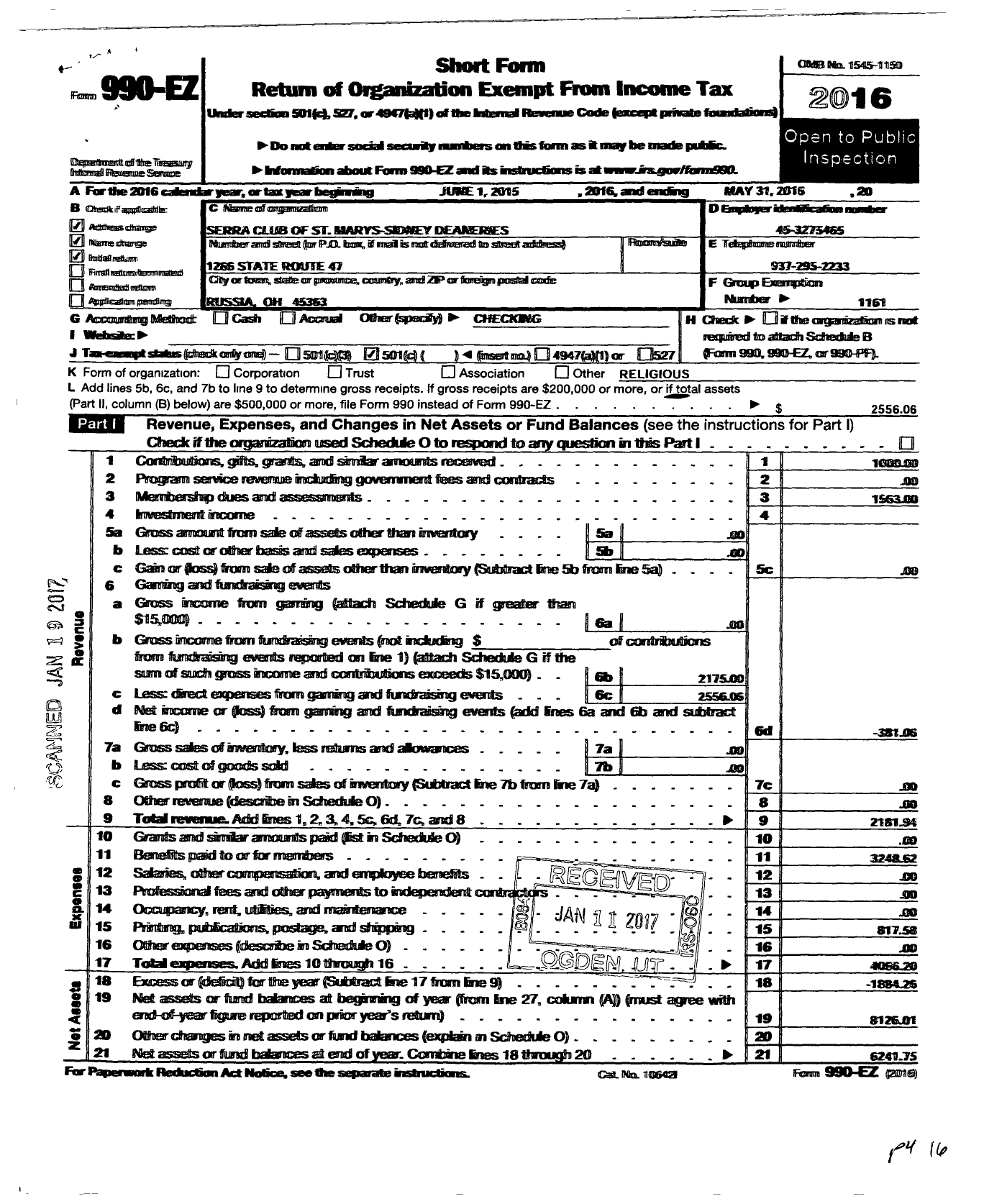 Image of first page of 2015 Form 990EO for Serra International / Serra Club of Cincinnati NW Deanery