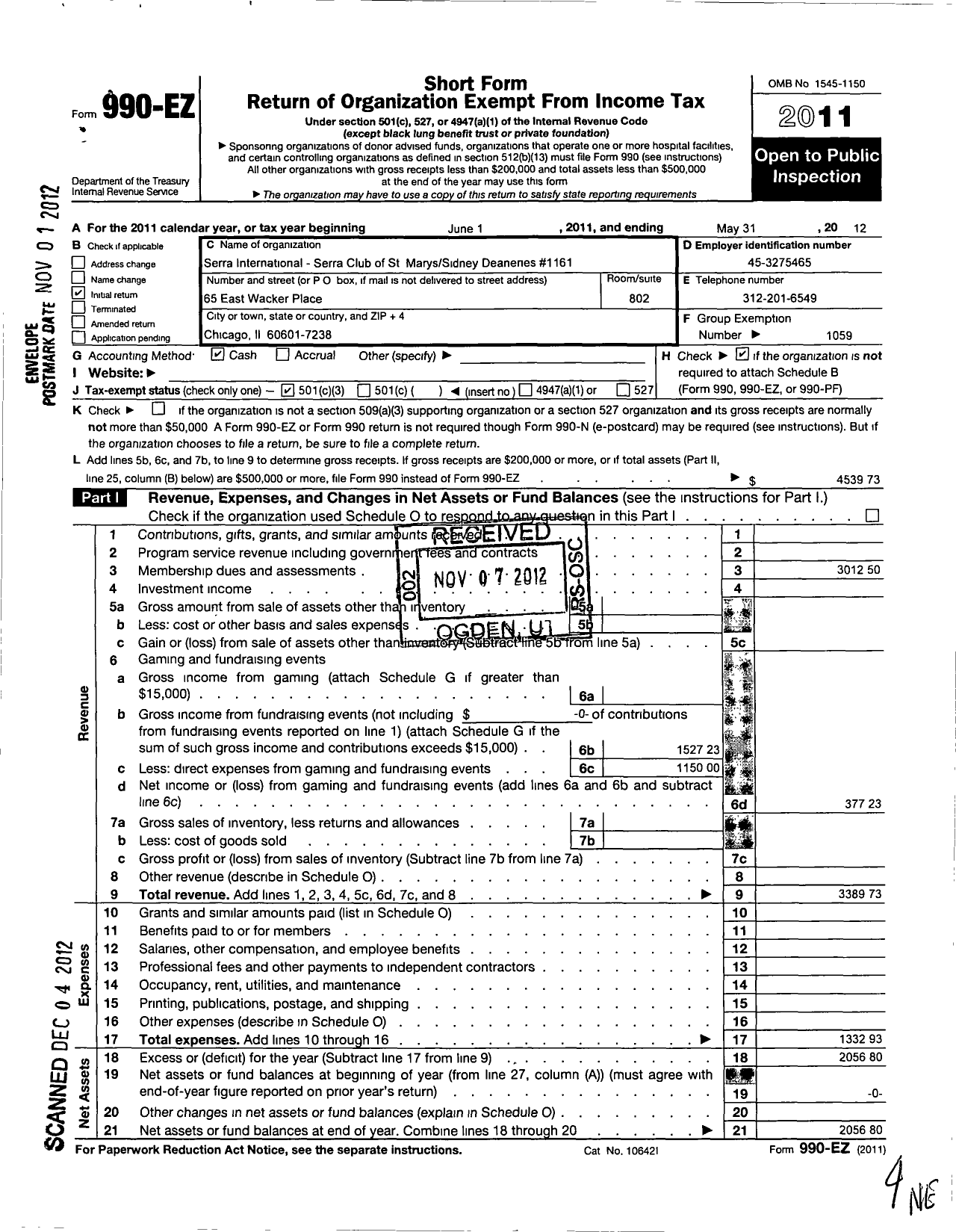 Image of first page of 2011 Form 990EZ for Serra International / Serra Club of Cincinnati NW Deanery