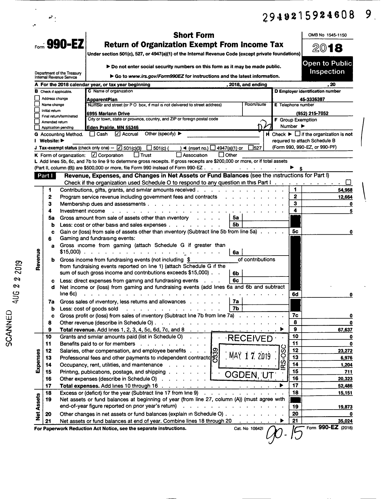 Image of first page of 2018 Form 990EZ for Start Senior Solutions