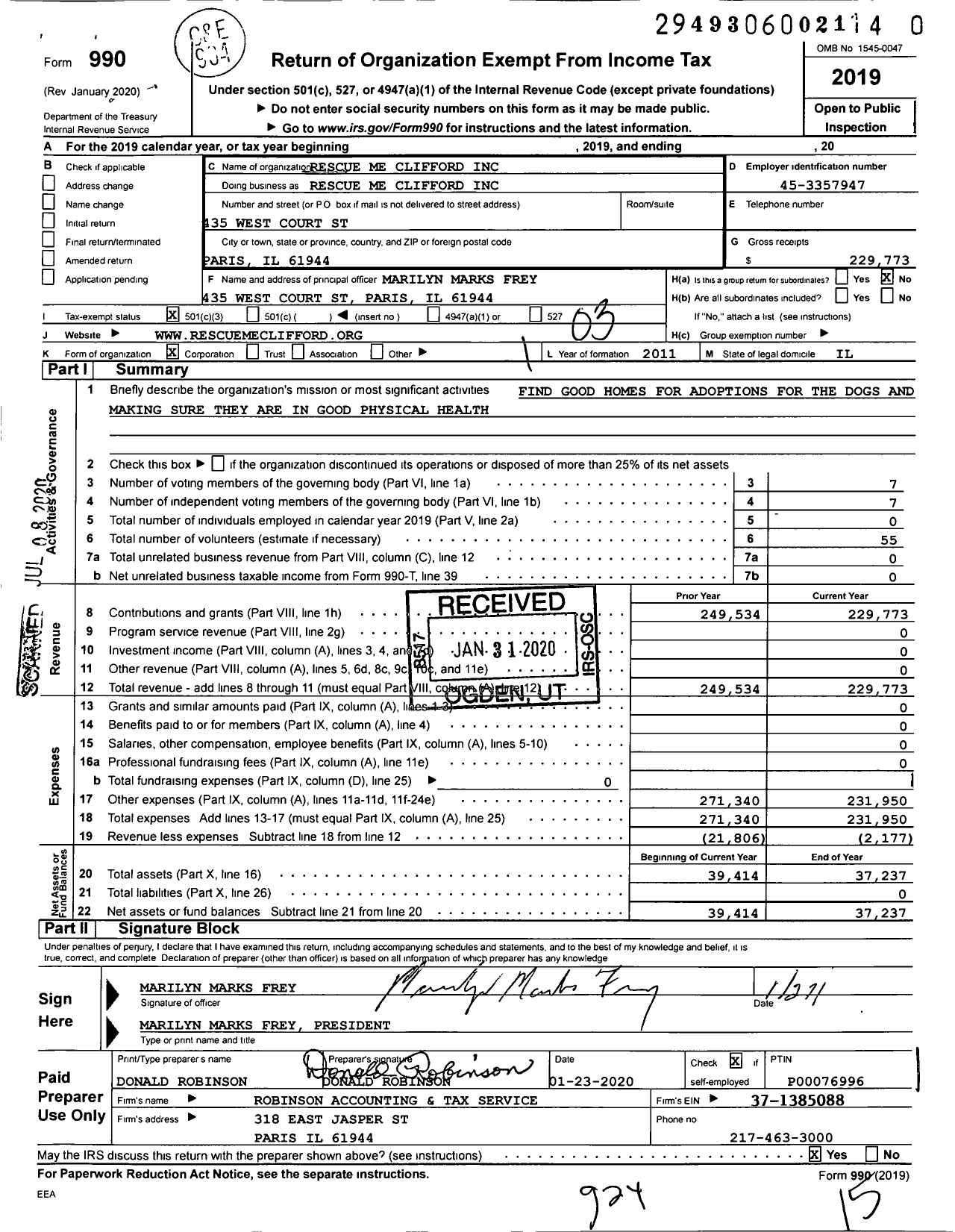 Image of first page of 2019 Form 990 for Rescue Me Clifford